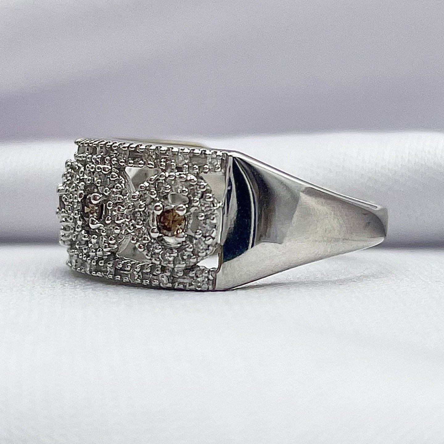 side view white background 10k White Gold 1/2ctw A+ Fancy Diamond Halo Fashion Band