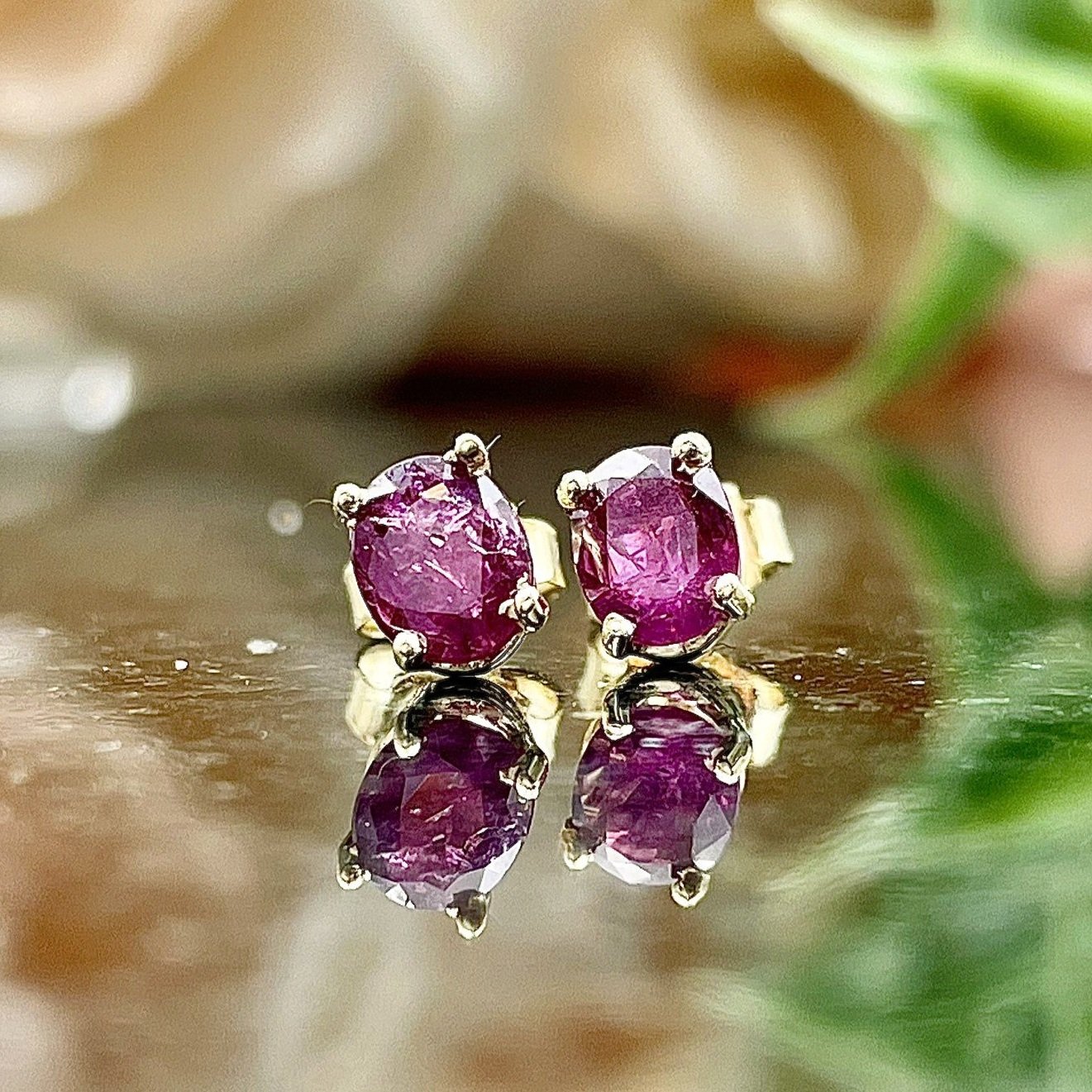 .92ctw Oval Ruby Solitaire Studs 14k Yellow Gold