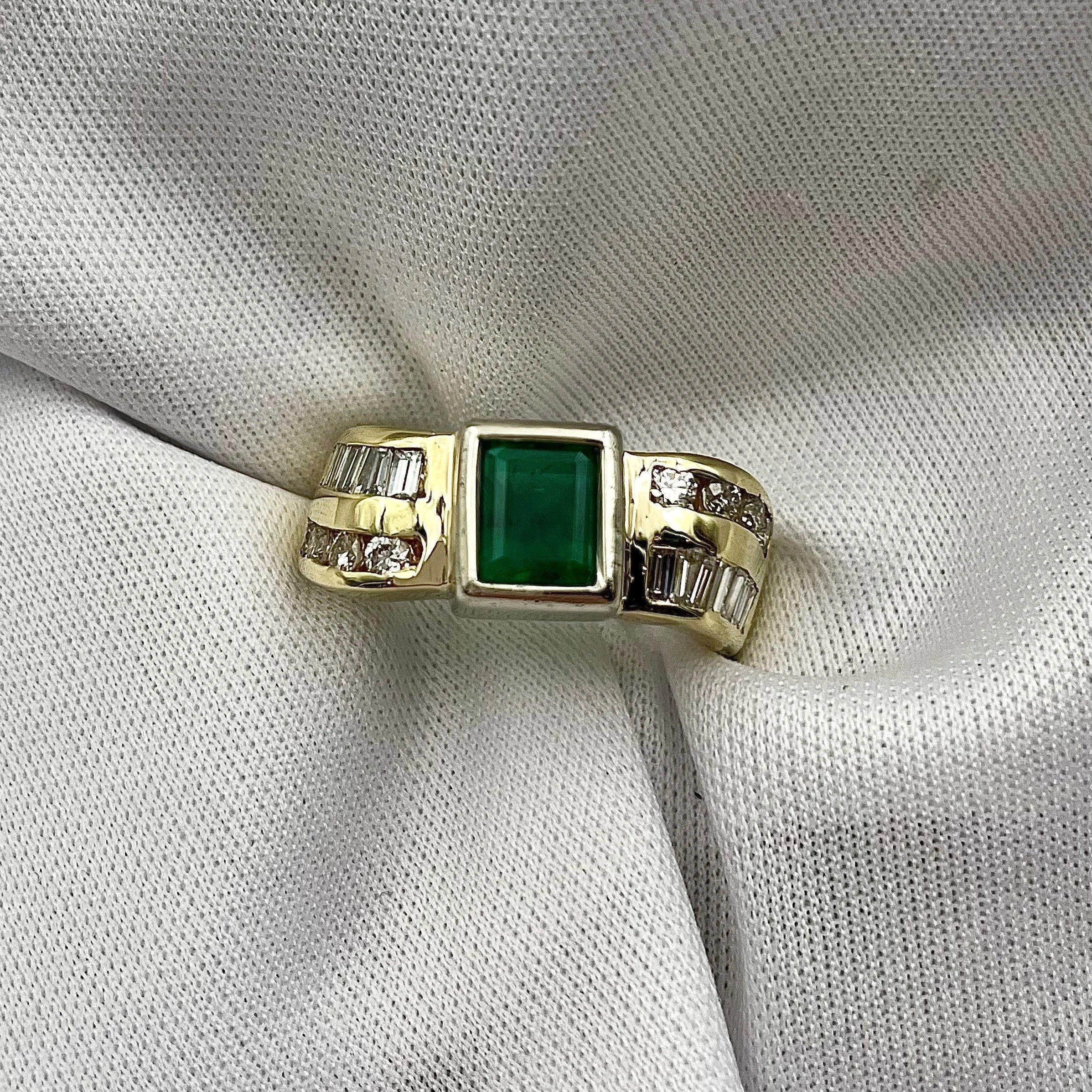 1.60ct Emerald With Channel Set Diamond Accents Unique Wave Ring 14k Yellow Gold - Warren Jewelers