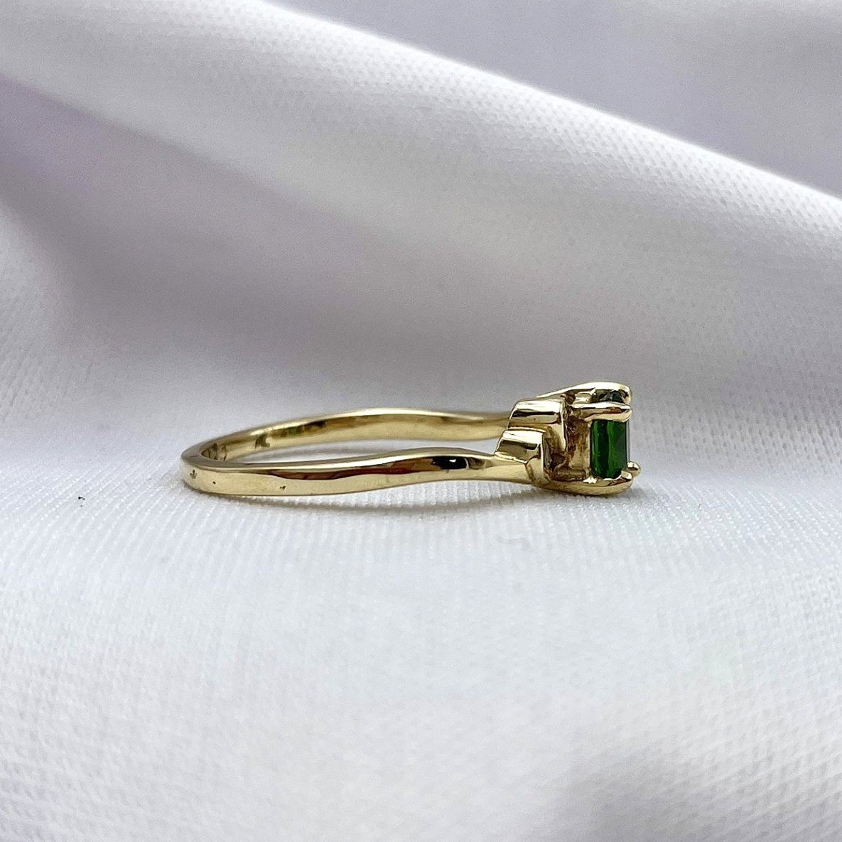 side view white background Ladies Oval Tourmaline With Diamond Swirled Ladies Ring 14k Yellow Gold