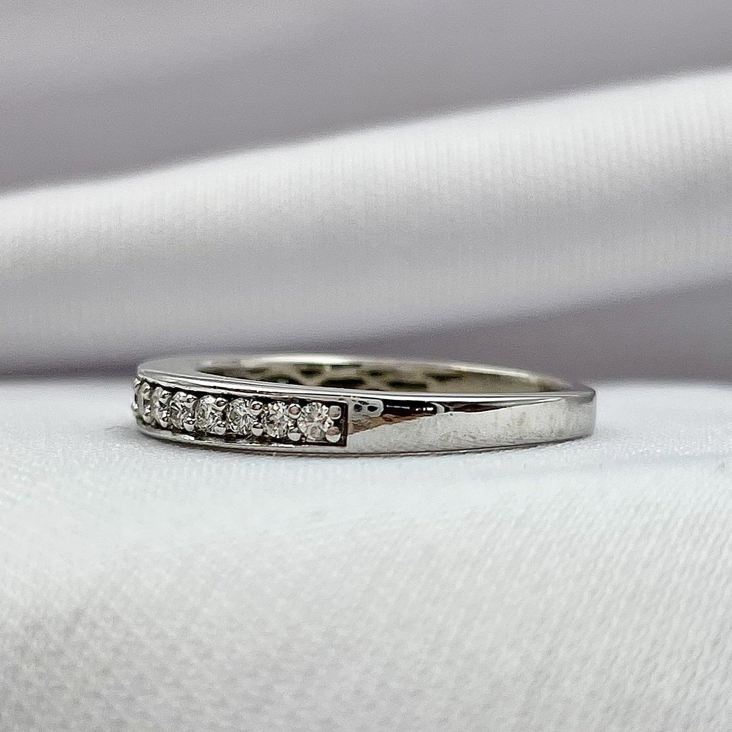 side view white background .15ctw A+ Diamond Faux Channel Anniversary Wedding Stackable 14k White Gold