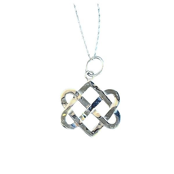 Celtic Never Ending Hearts Charm Pendant Necklace 14K white gold