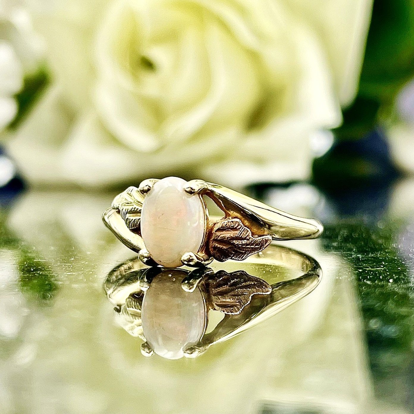 10k Ladies Black Hills Gold Vintage Inspired Oval Opal Ring