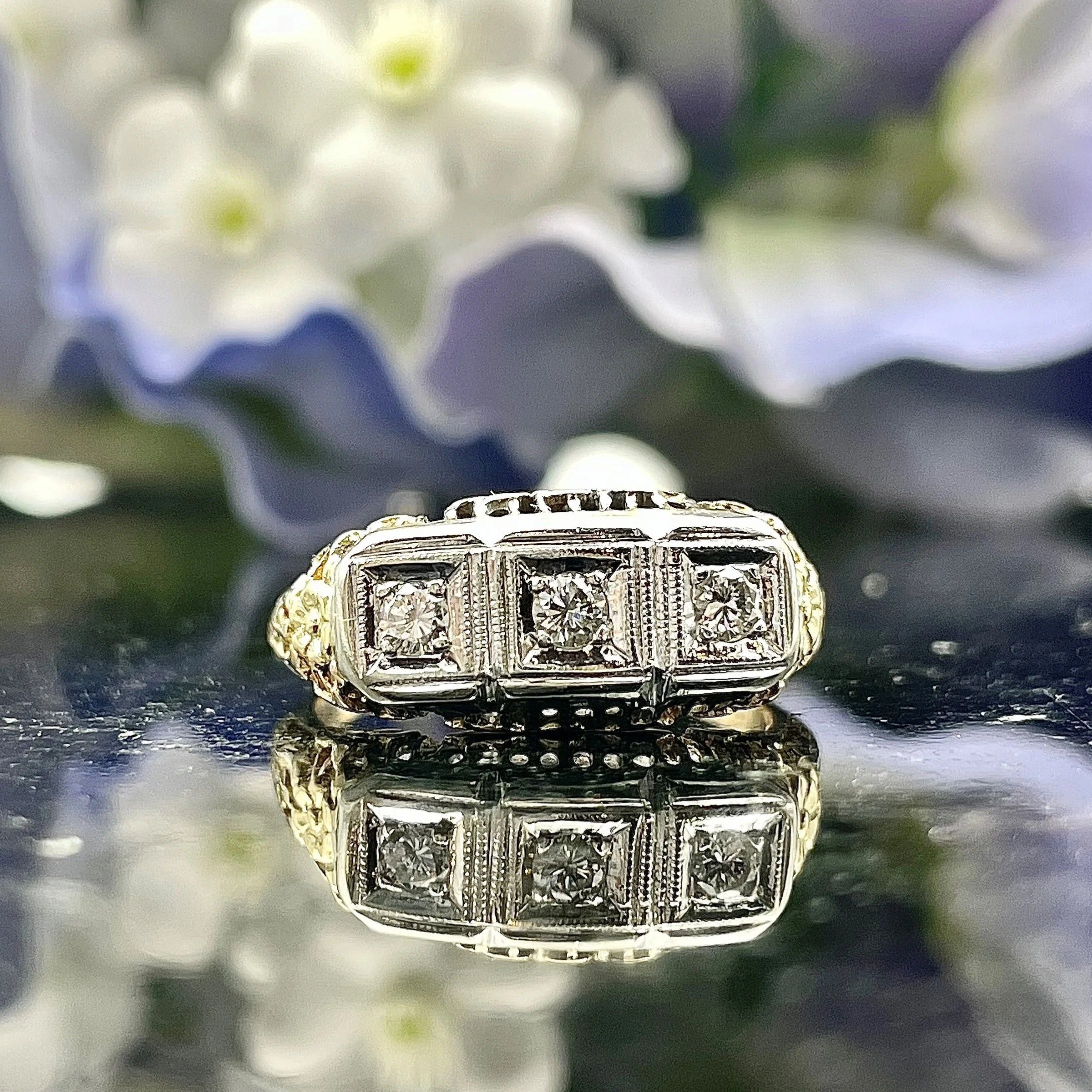 Vintage 1/10ctw  Three Stone Ladies Diamond Ring 14k Yellow Gold