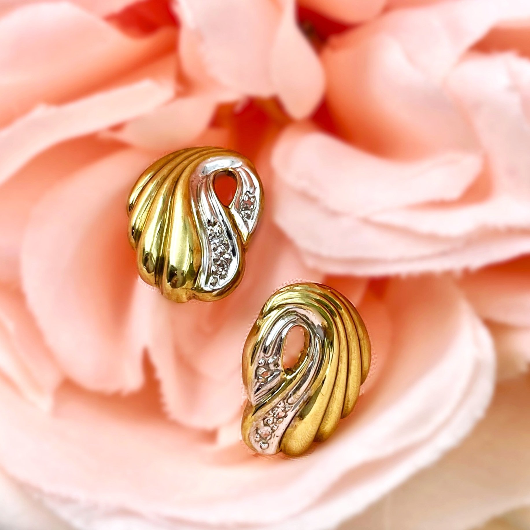 Fancy Swirl Diamond Earrings 14k Yellow Gold