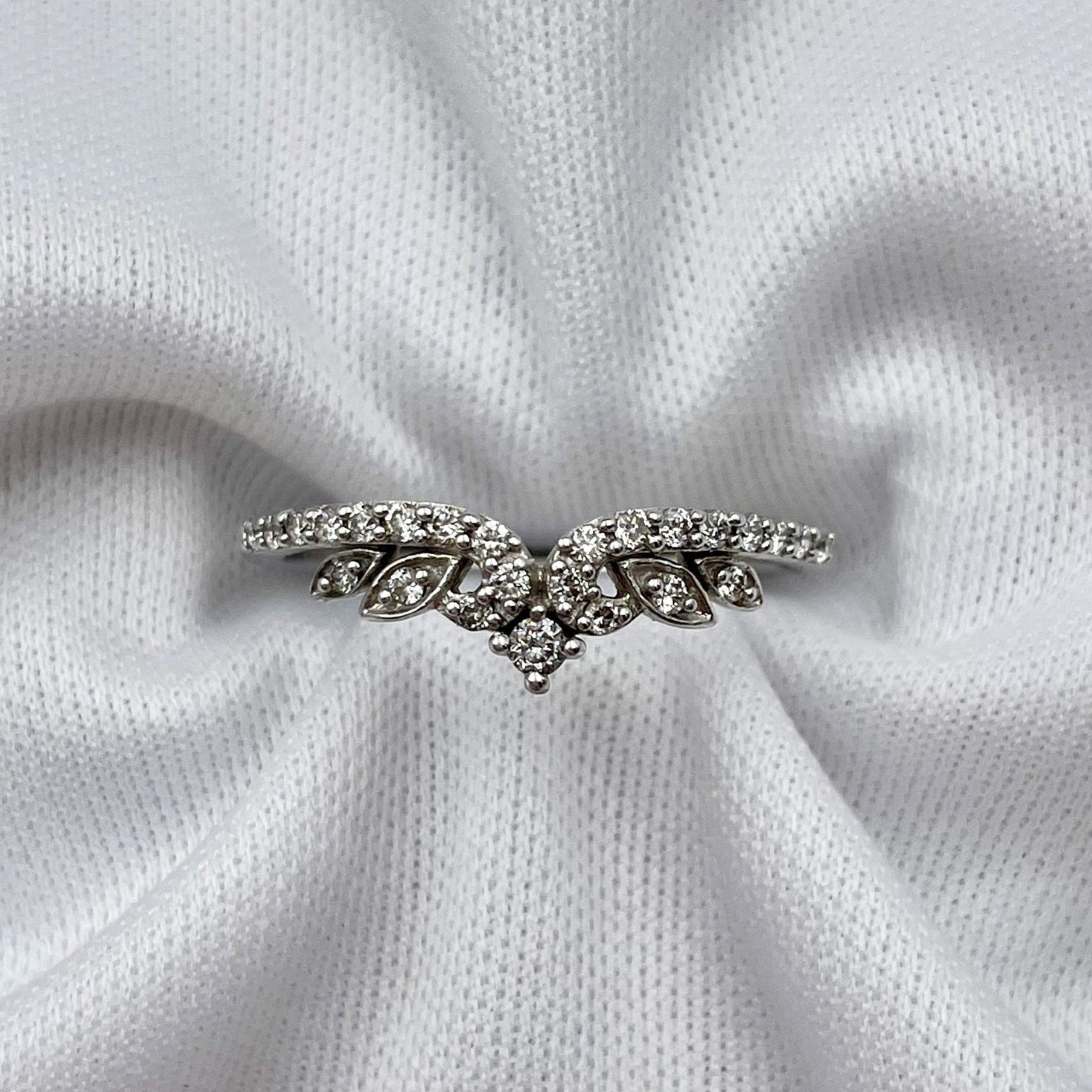 top down white background .15ctw A+ Diamond Floral Wrap Stackable Band 14k White Gold