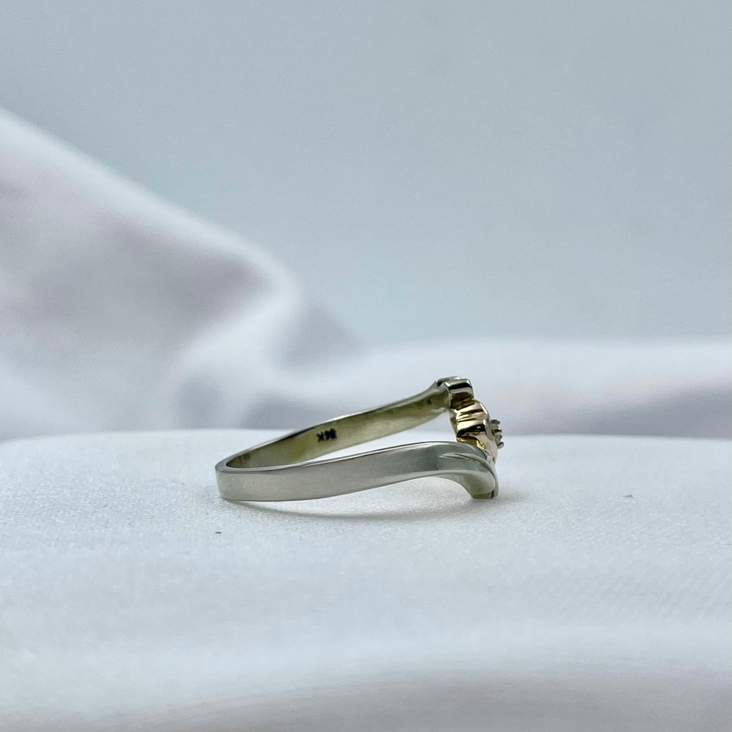 14K Rose & White Gold Diamond Heart Promise Ring side view