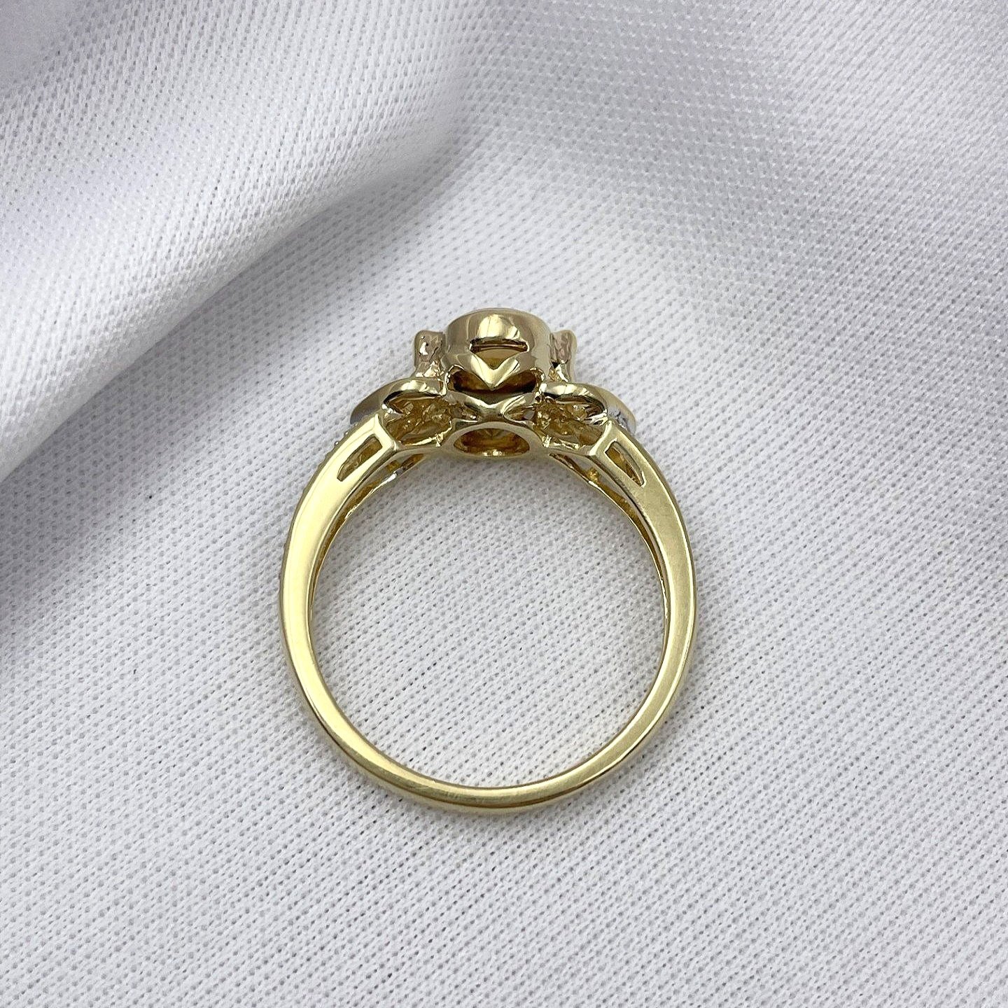 top down gallery view 10k Yellow Gold Bezel Set Oval Opal With Diamonds Ladies Ring
