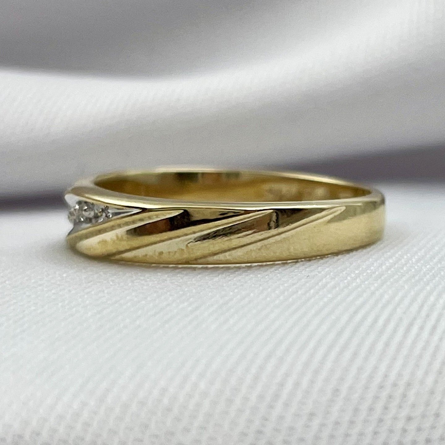 side view white background 14k Yellow Gold Ladies Diamond Band Wedding Anniversary