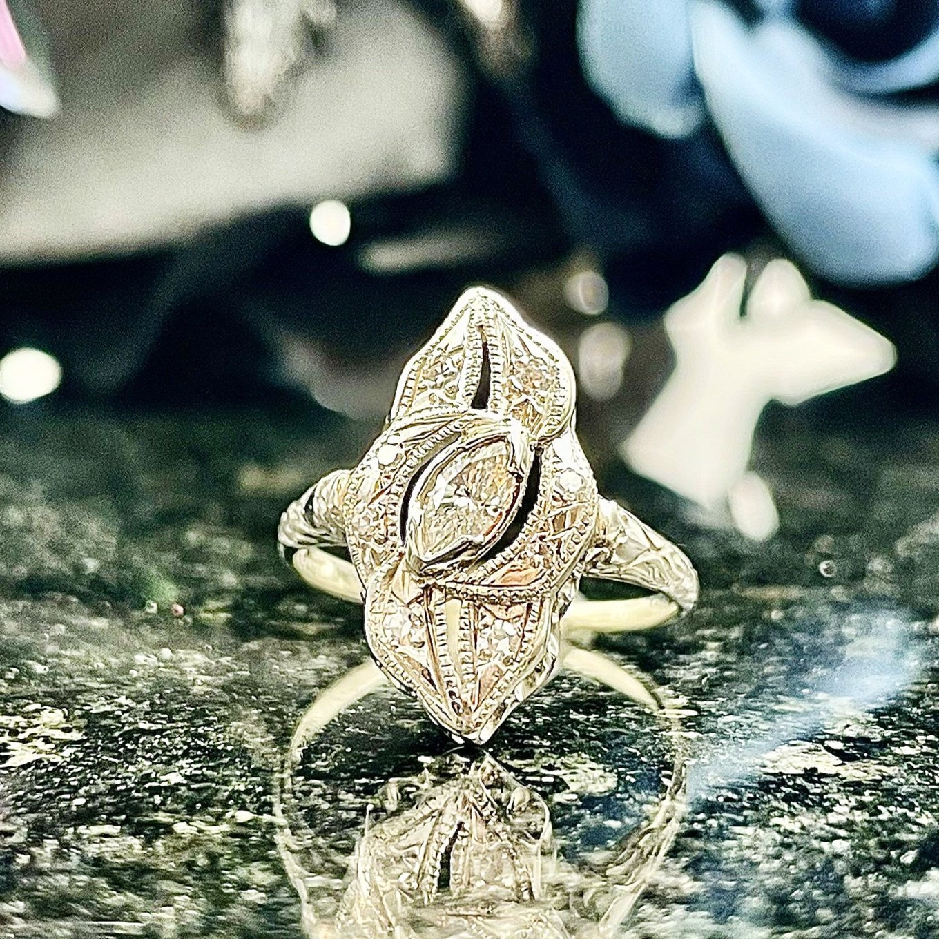 1/3ctw Estate Marquise Diamond Ring 14k white gold