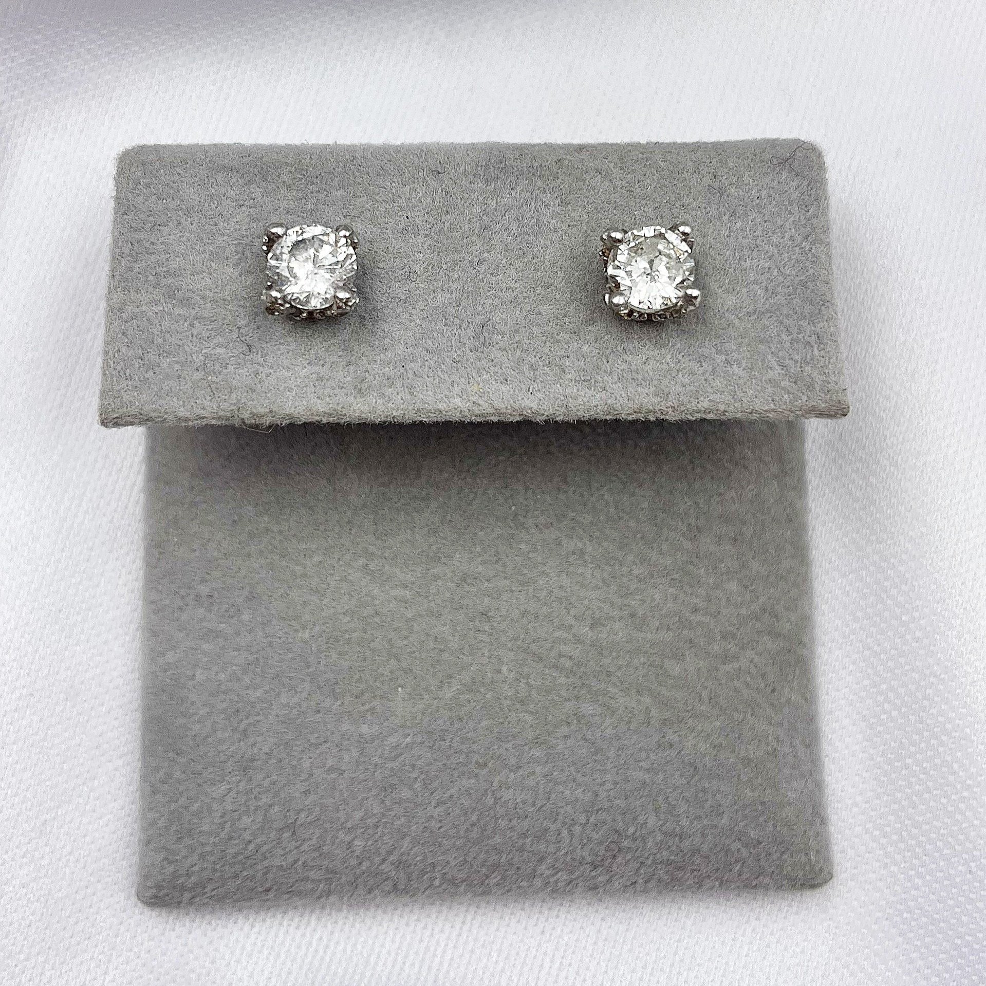 top down view white background 1.00ctw Diamond Stud Earrings With Accented Setting 14k White Gold