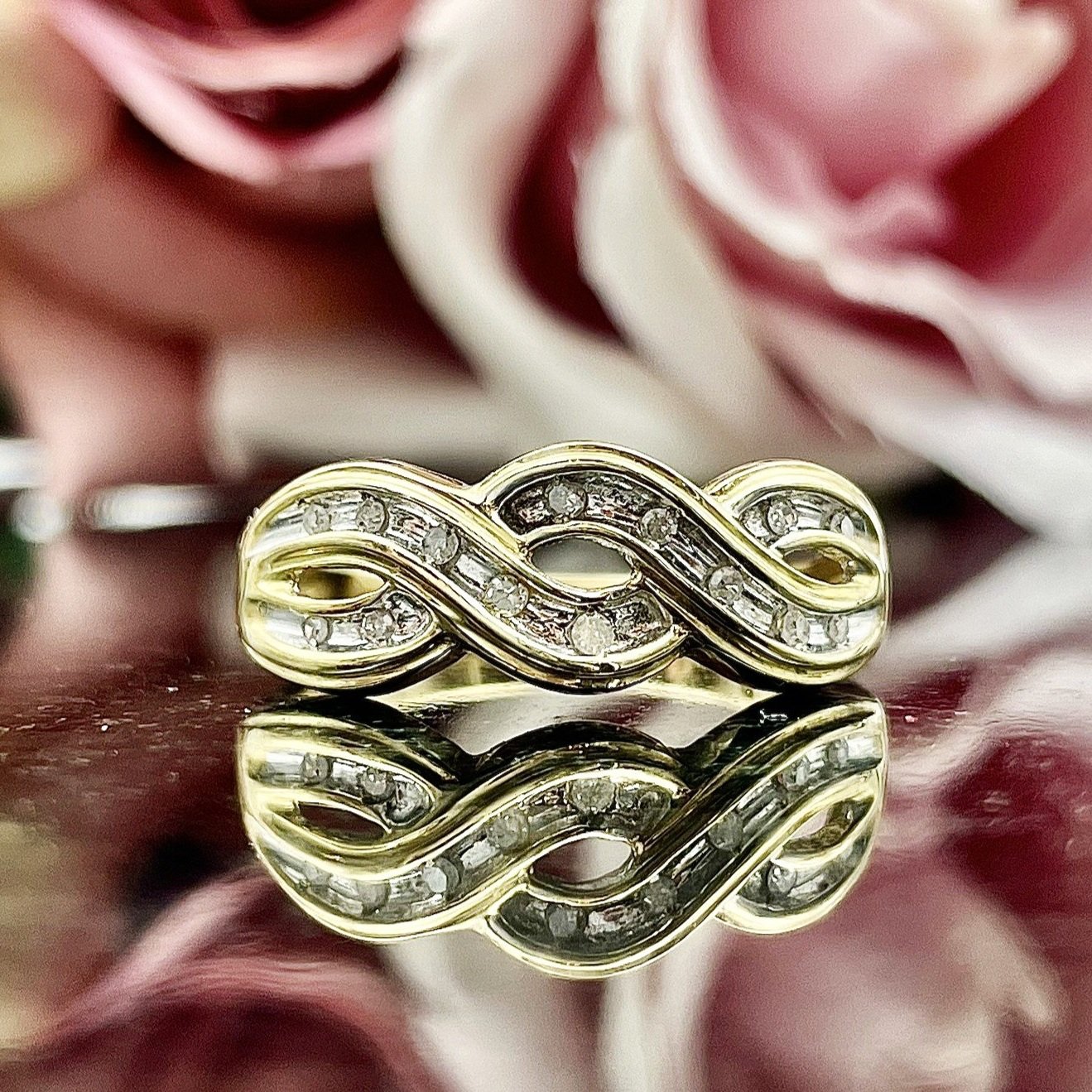 10k Yellow Gold Braided Channel Band 1/10ctw Diamond Ring