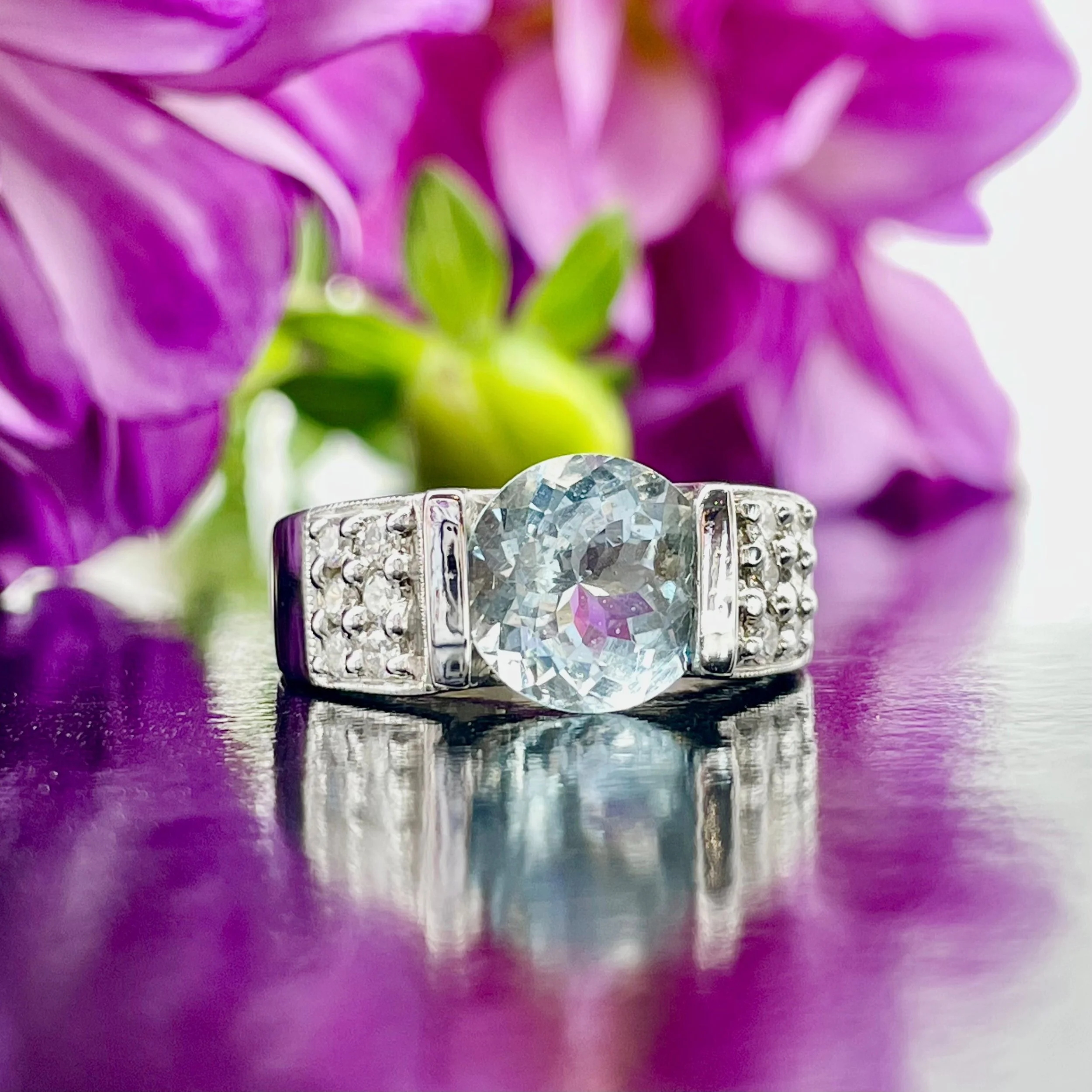 2.48ct Aquamarine With .31ctw Diamond Accents Wide Ladies Statement Ring 14k White Gold