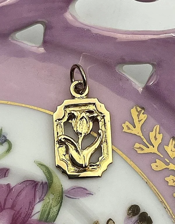 Masterpiece Tulip Floral  Charm 14K Yellow Gold