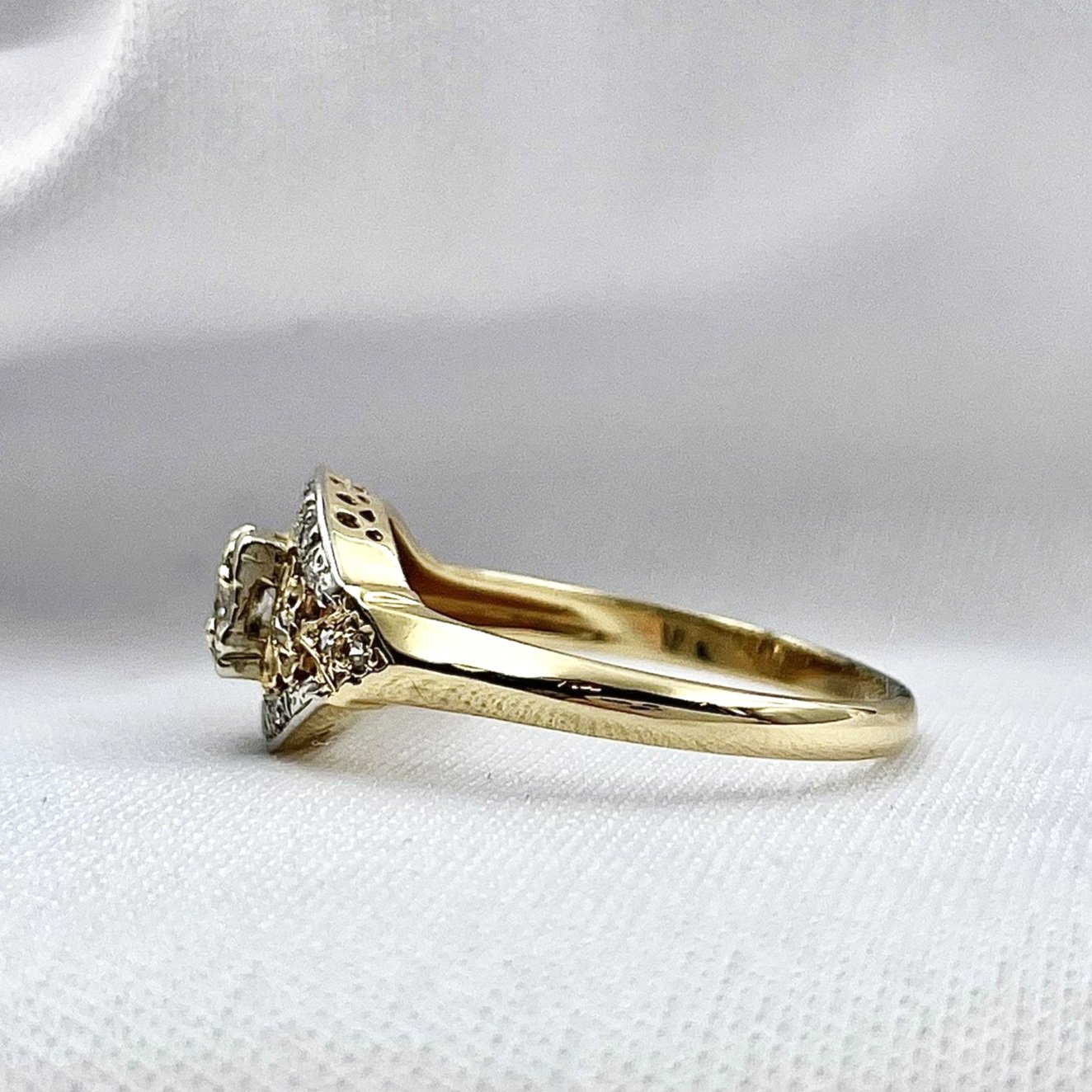 side view white background Ladies Estate Diamond Ring 14K Yellow Gold