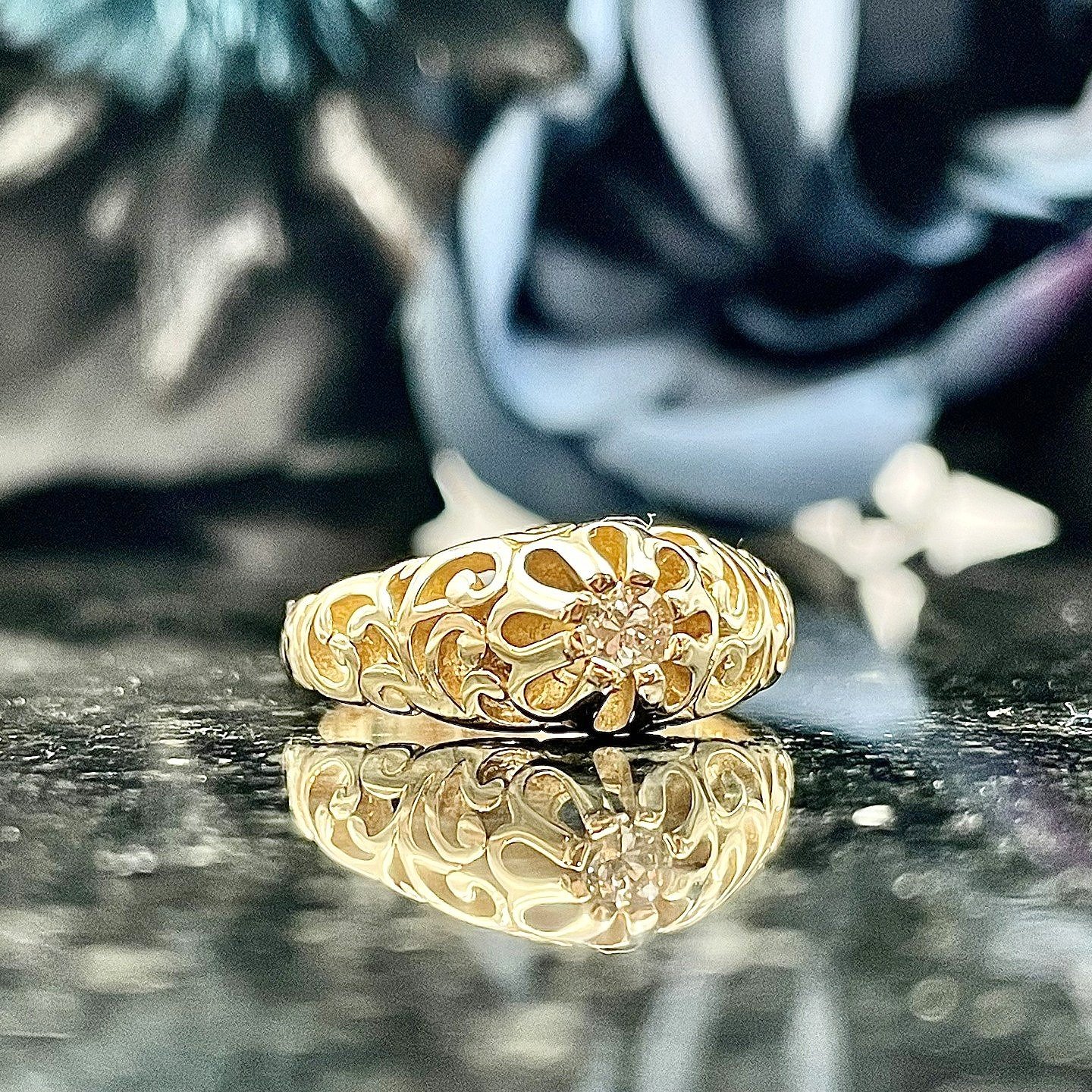 1/5ct A+ Diamond Vintage 14k Yellow Gold Ladies Ring