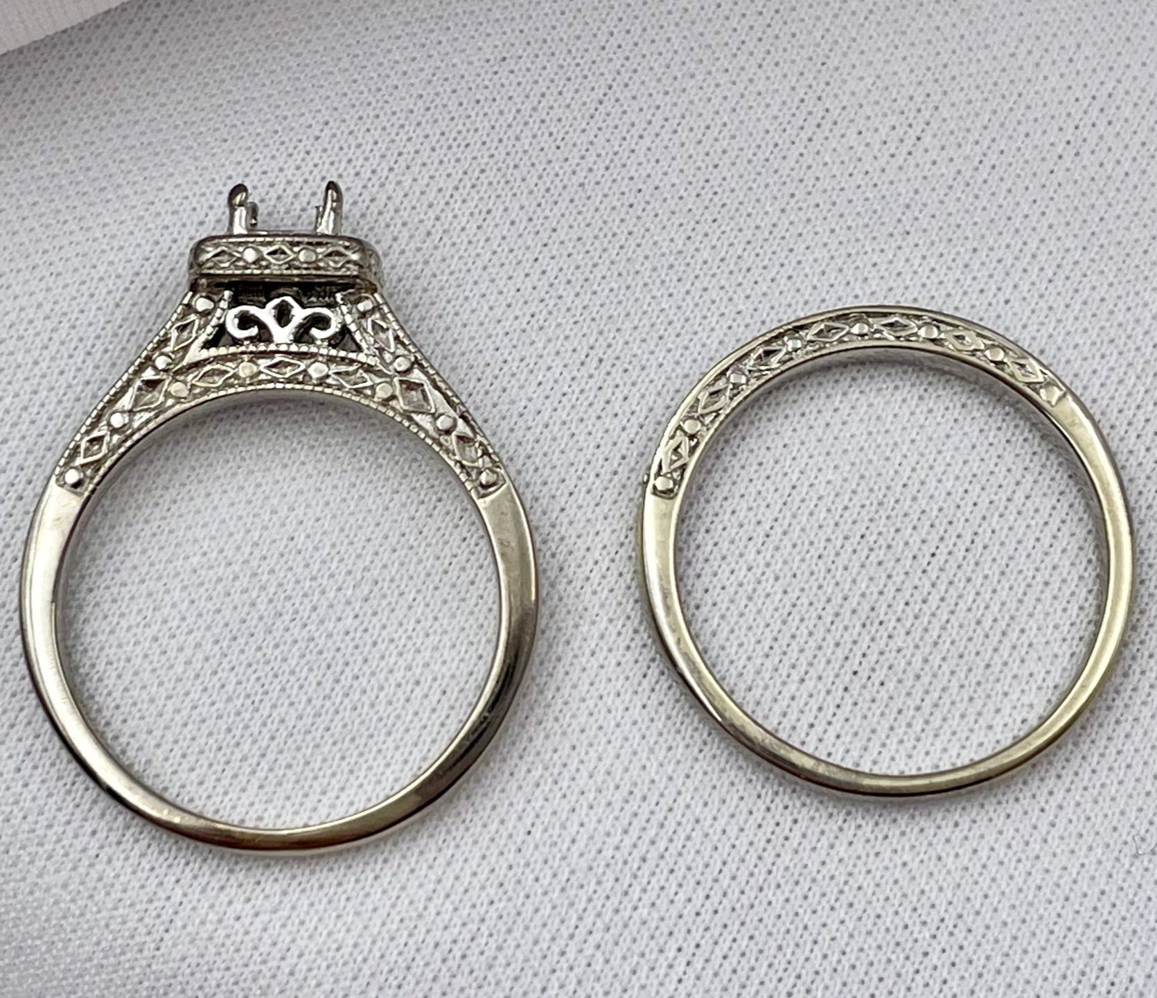 top down gallery view 1/4ctw A+ Quality Cushion Halo Diamond Wedding Set Semi Mounting 14k White Gold