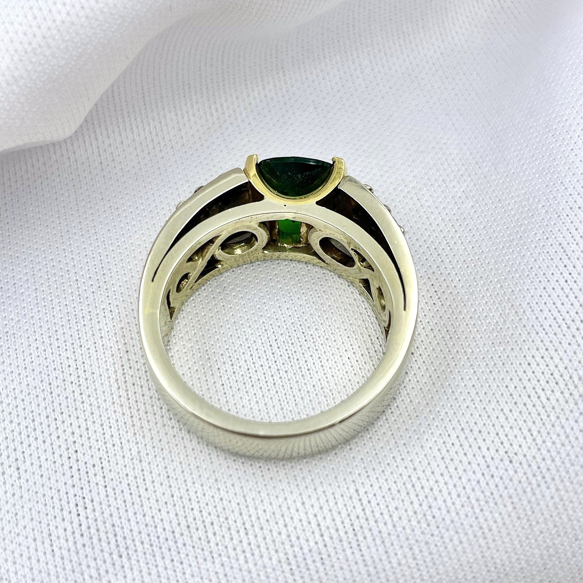 top down gallery view 1.76ct Cushion Cut Tourmaline With Diamond Accents 14k Two Tone Ladies Ring