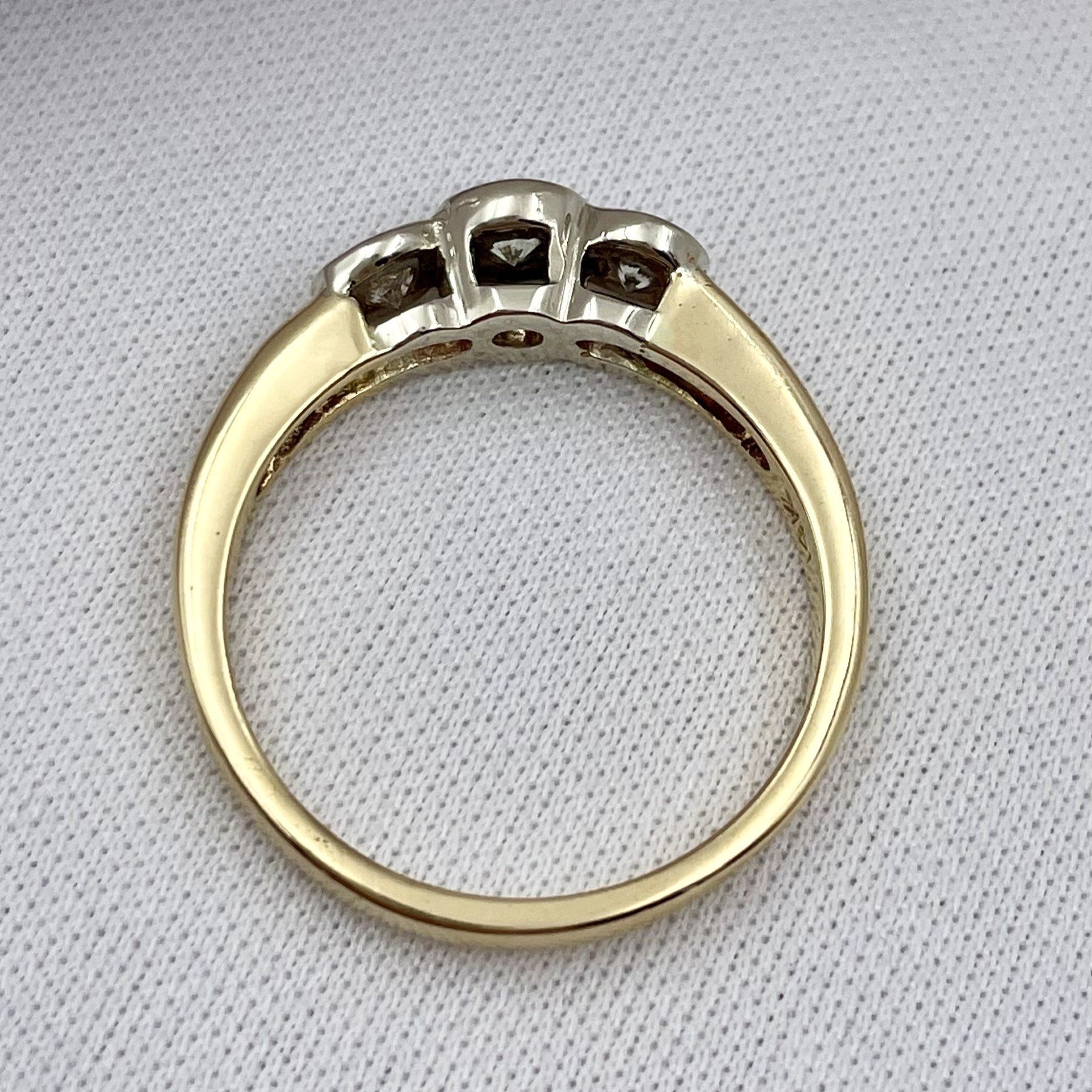 top down gallery view 1/2ctw 3 Stone Bezel Set Anniversary Right Hand Ring 14k Yellow Gold