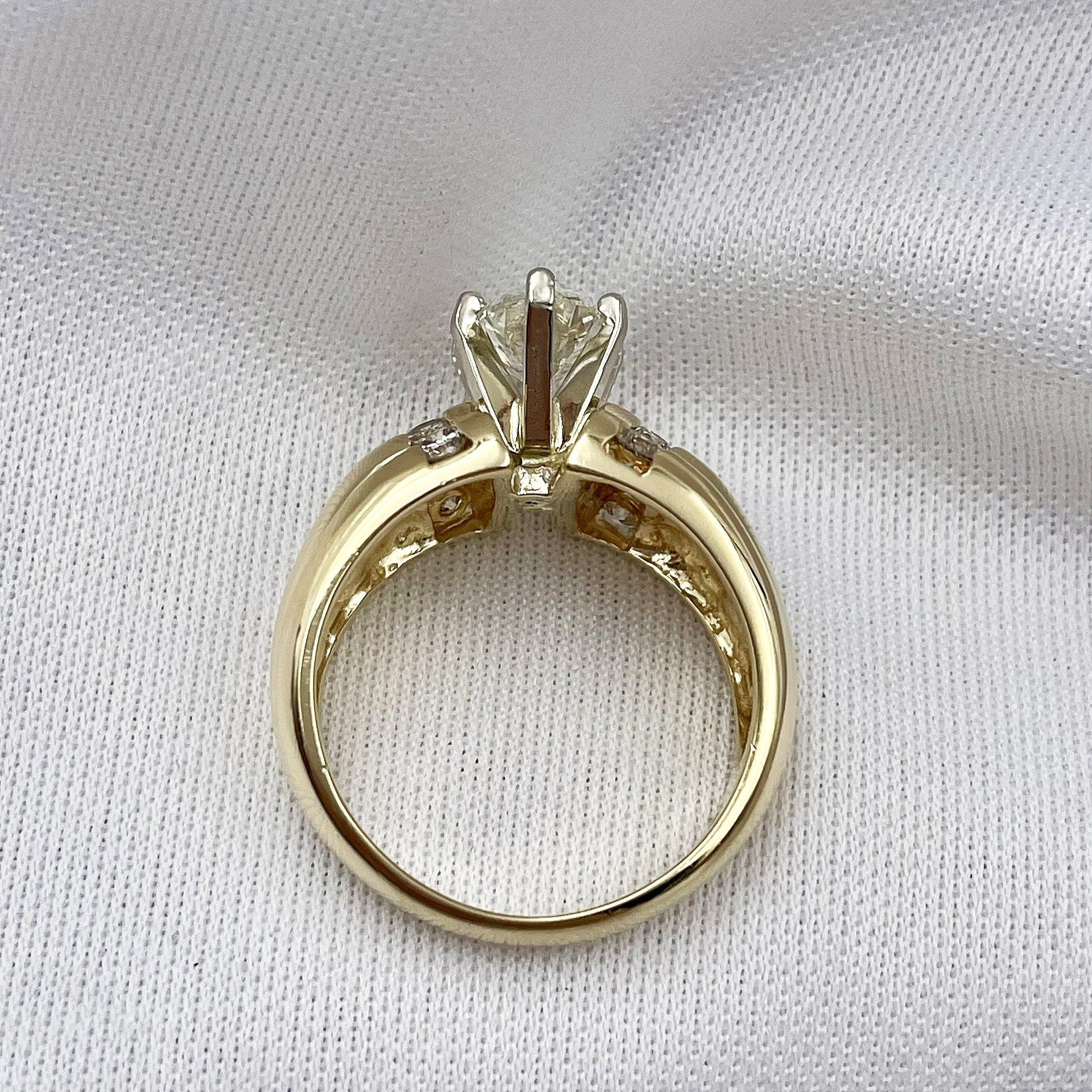 top down gallery view white background 1.45ctw Oval Diamond Unique Statement Engagement Ring 14k Yellow Gold