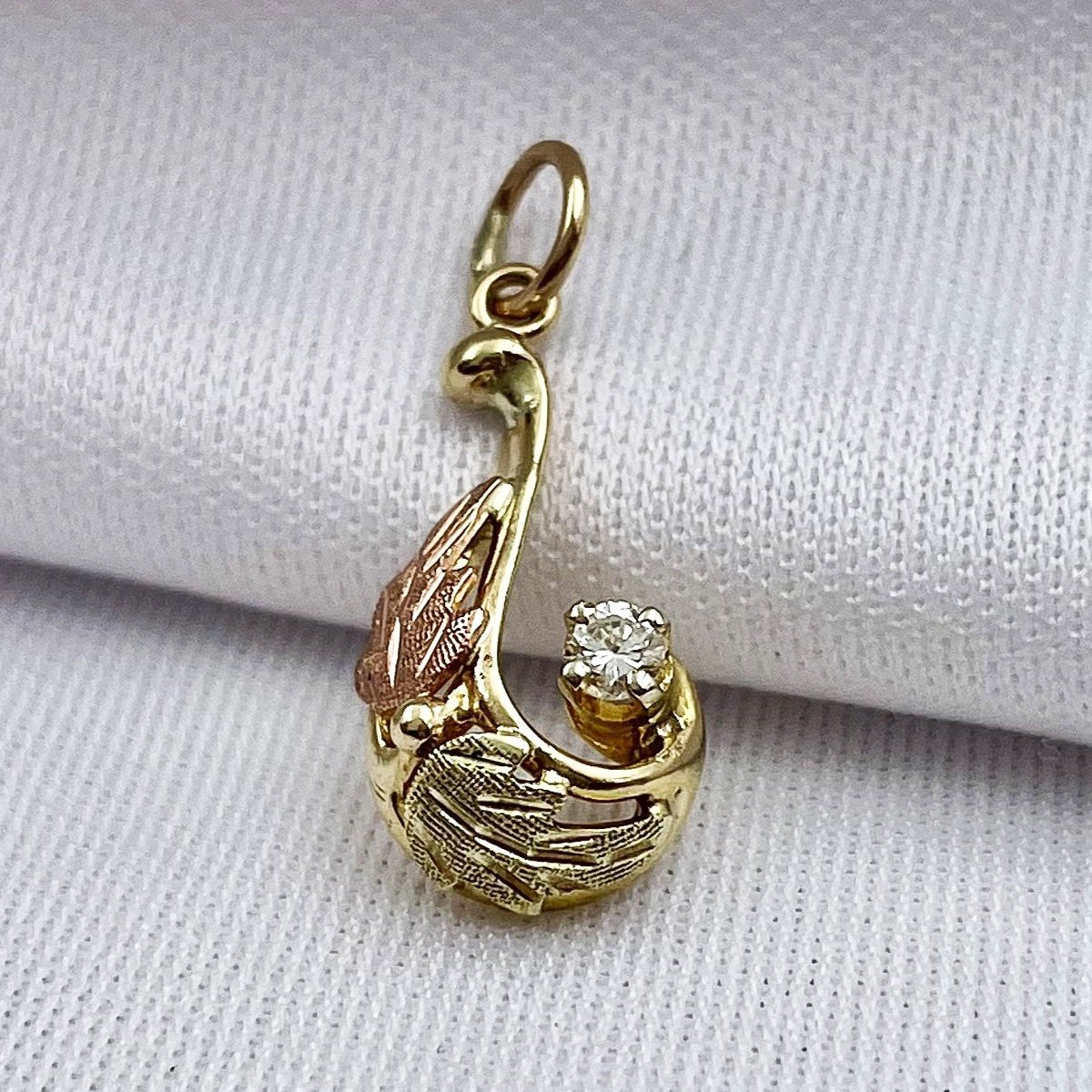 close up white background 10k Black Hills Gold .05ct Diamond Drop Pendant