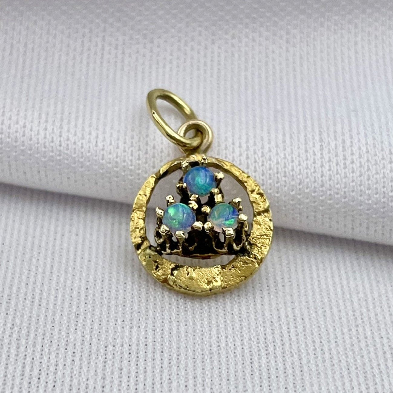 close up white background 10k Yellow Gold Vintage Opal Nugget Style Pendant