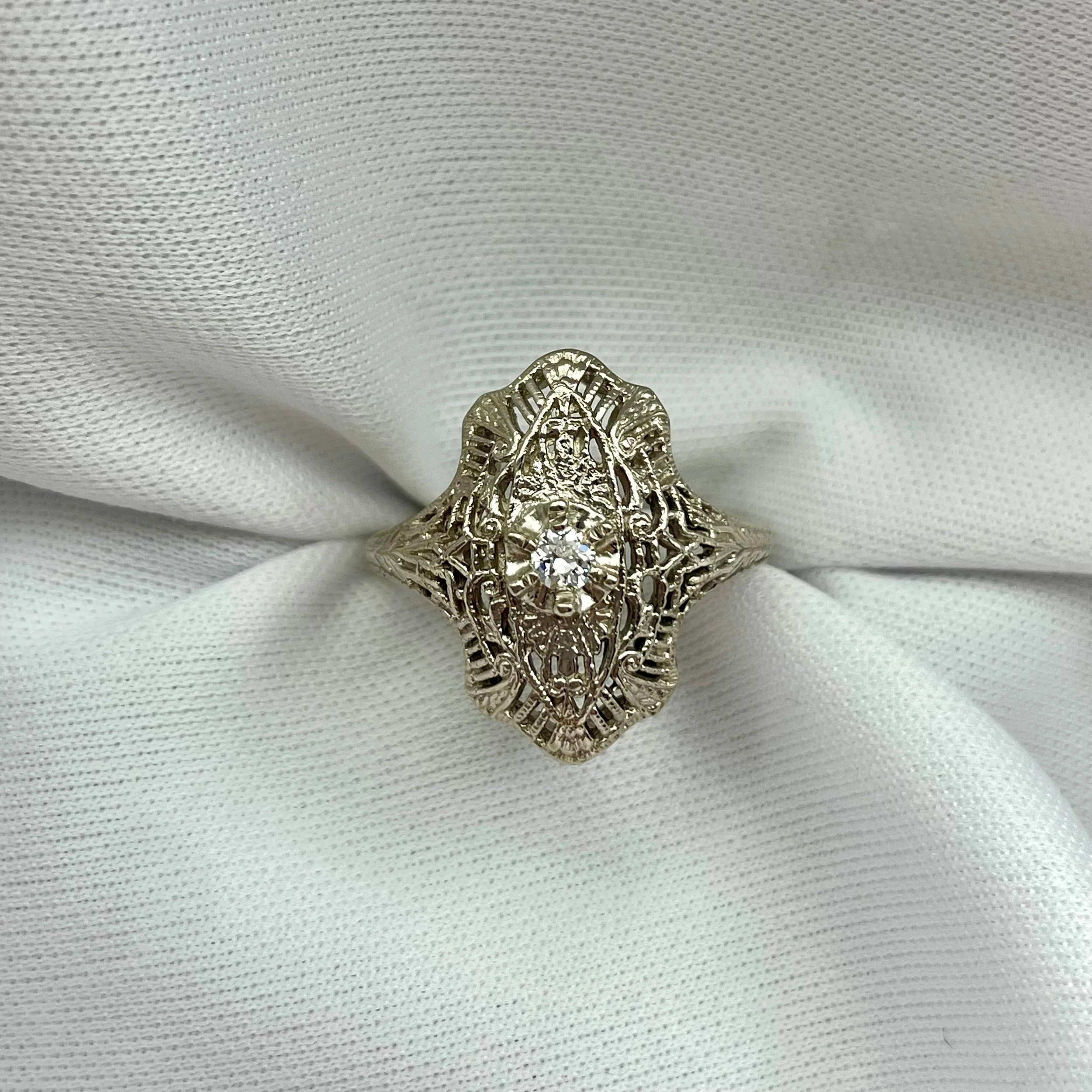 14k Yellow or White Gold Vintage Inspired Ladies Rings With AA Old European Cut Natural White Diamonds - Warren Jewelers