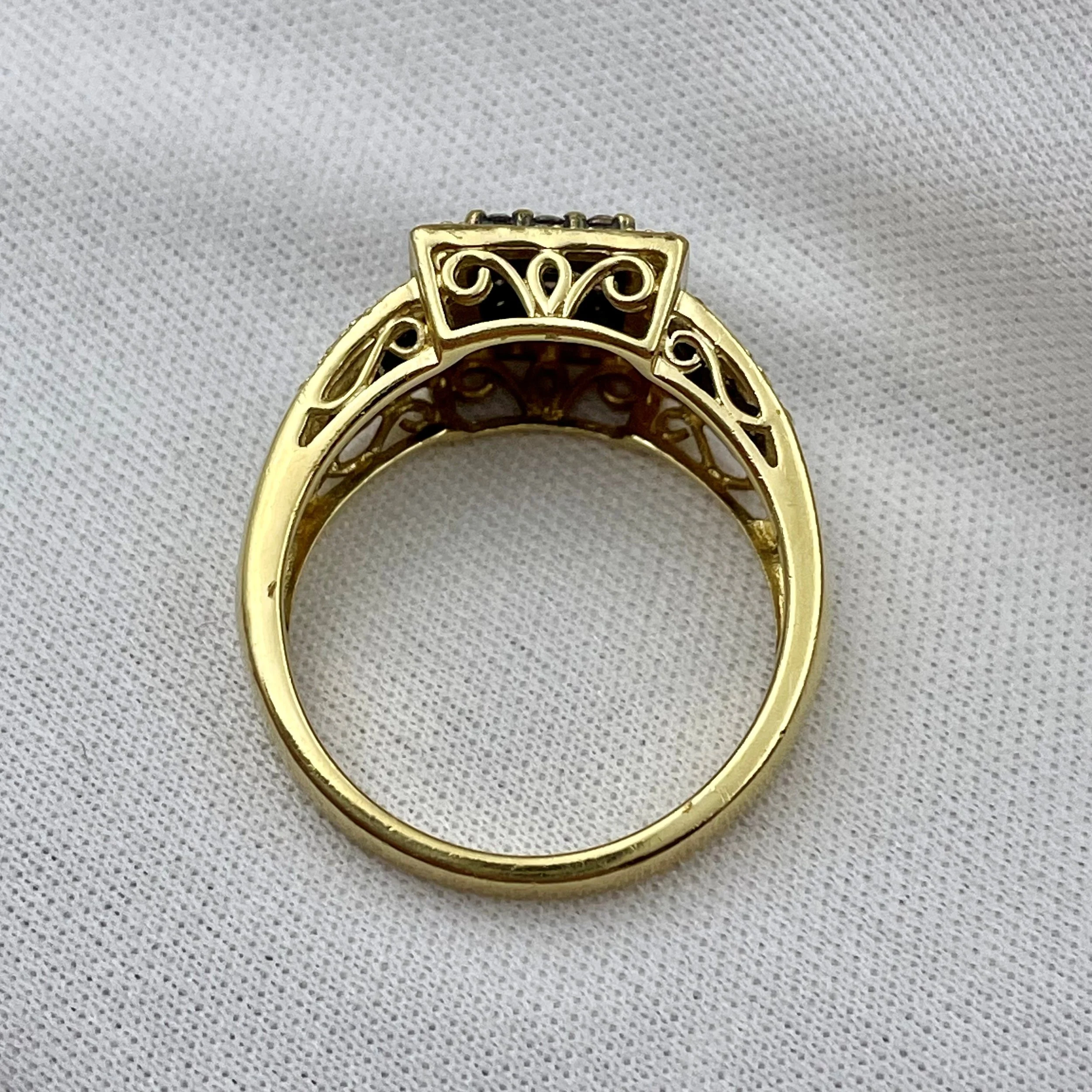 gallery view of 1/2ctw Ladies Fancy Chocolate and White Diamond Statement Ring with cloth background