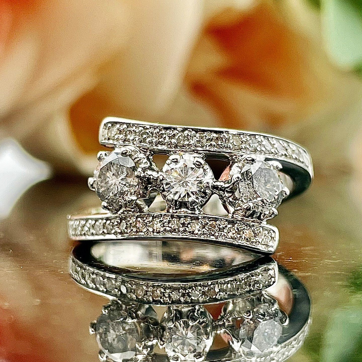 3/4ctw A Diamond 3 Stone Bypass Anniversary Engagement Statement Ring 14k White Gold
