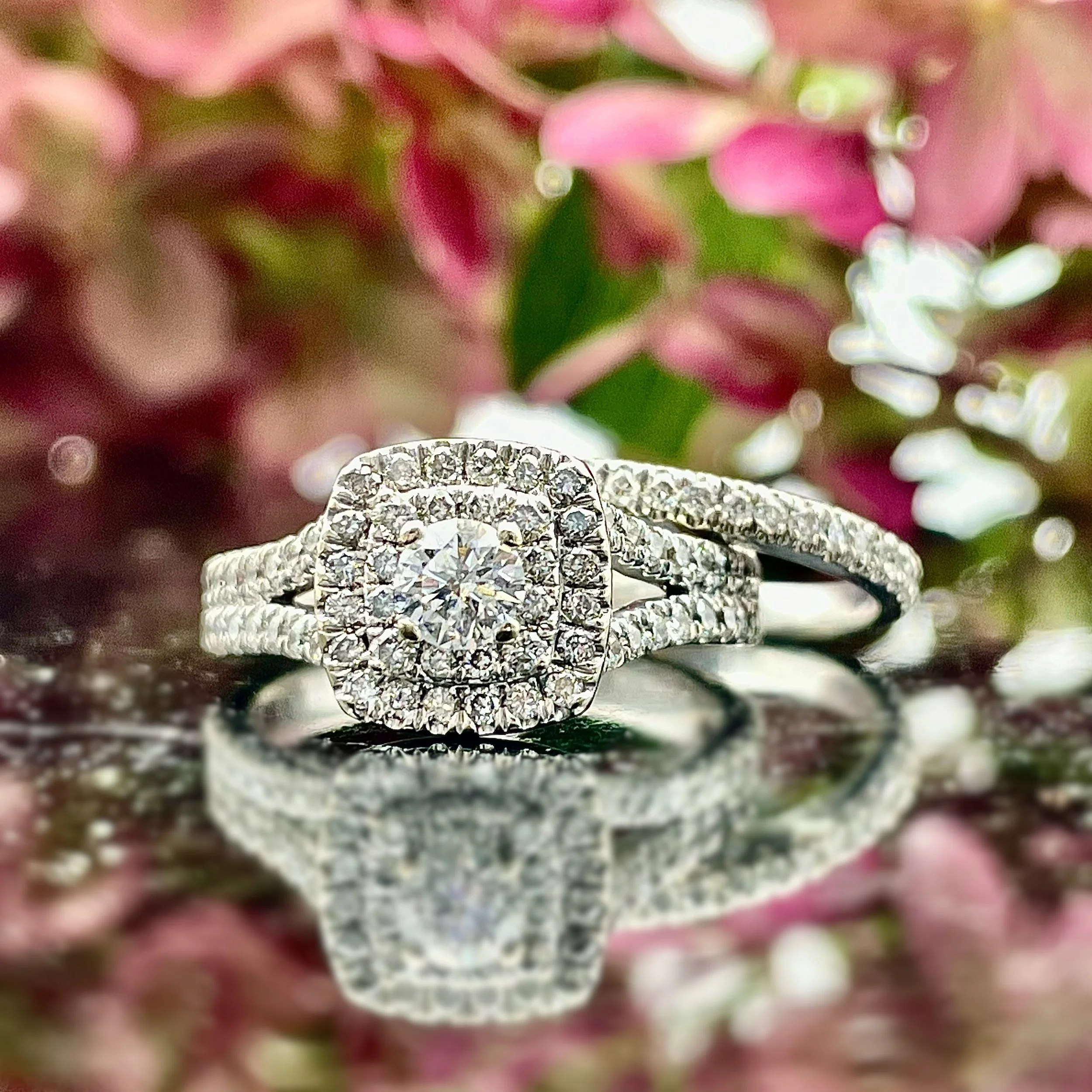 1.00ctw Cushion Double Halo Ladies Wedding Set 14k White Gold