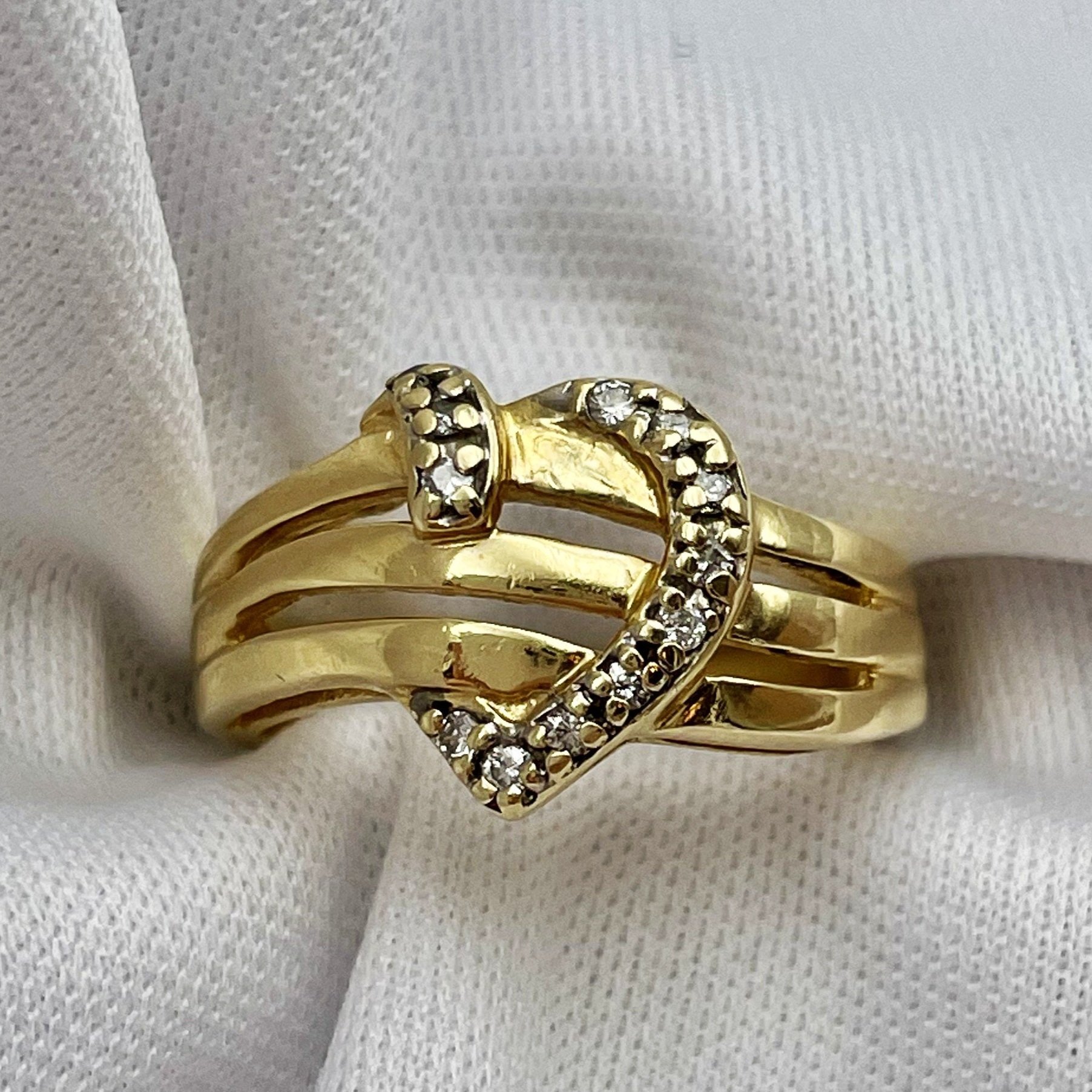 top down view white background 1/10ctw Diamond Heart Wide Band Ladies 14k Yellow Gold Ring