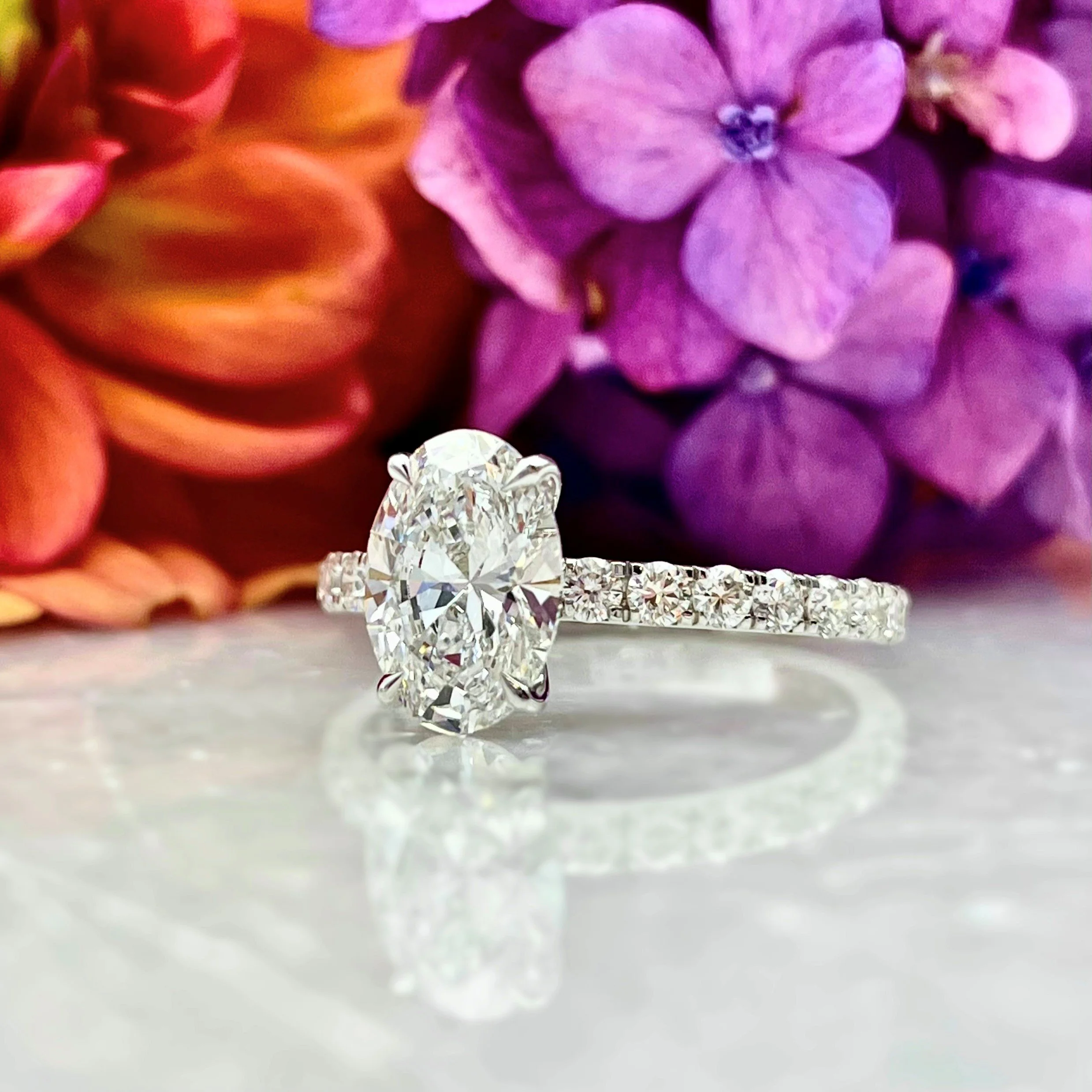 LAB GROWN - 2.11ctw Oval Lab Grown Diamond With Accents On Shoulders 14k White Gold Engagement Ring