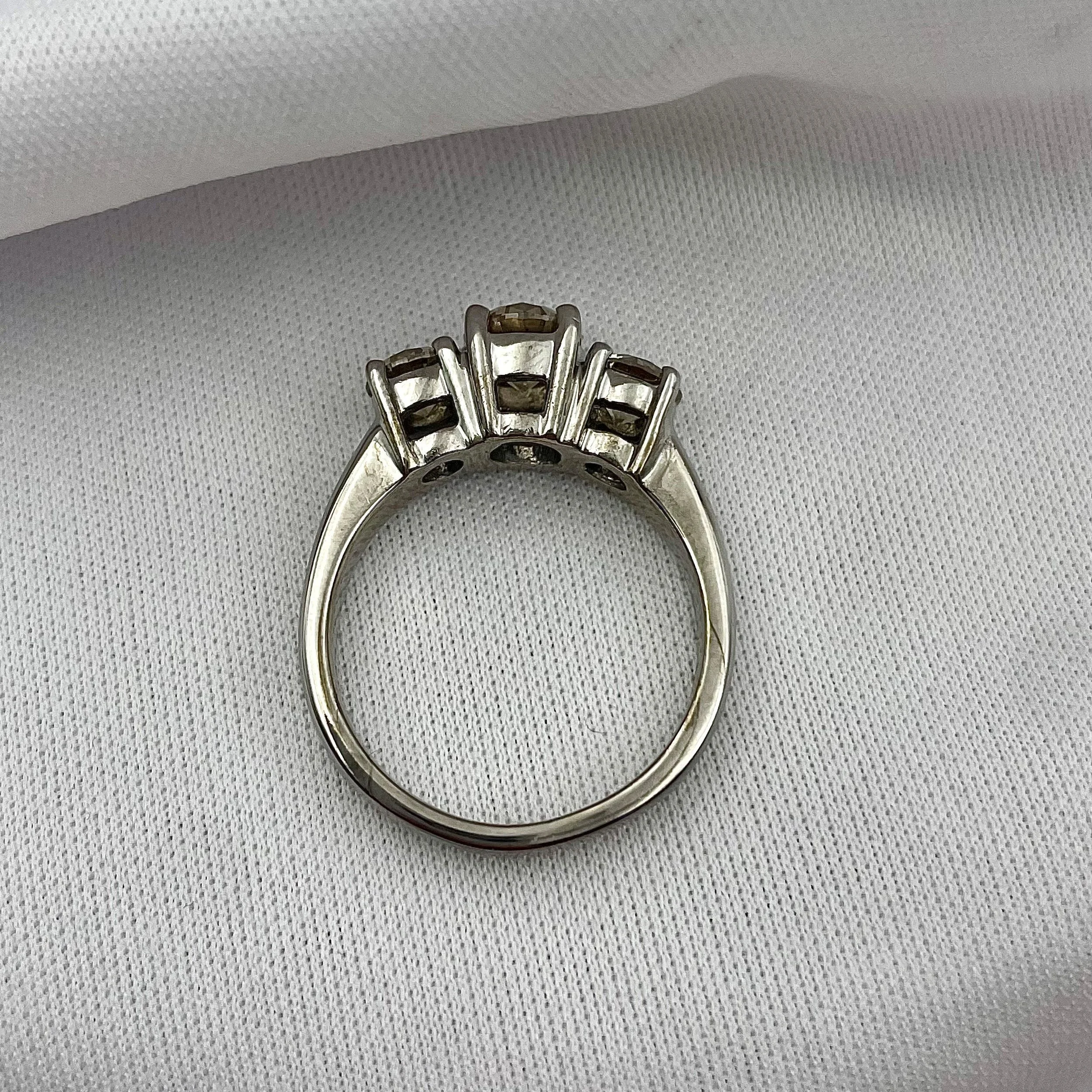 2ctw Round Champagne Diamond Three Stone Ladies Ring 14k White Gold - Warren Jewelers