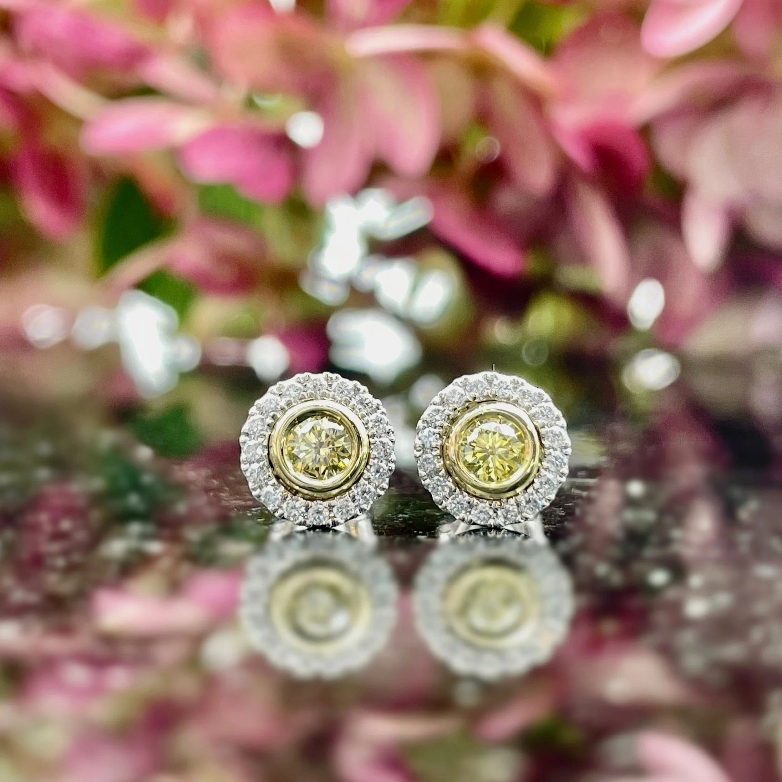 1/4ctw Yellow Diamond With Halo Stud Earrings 14k White Gold