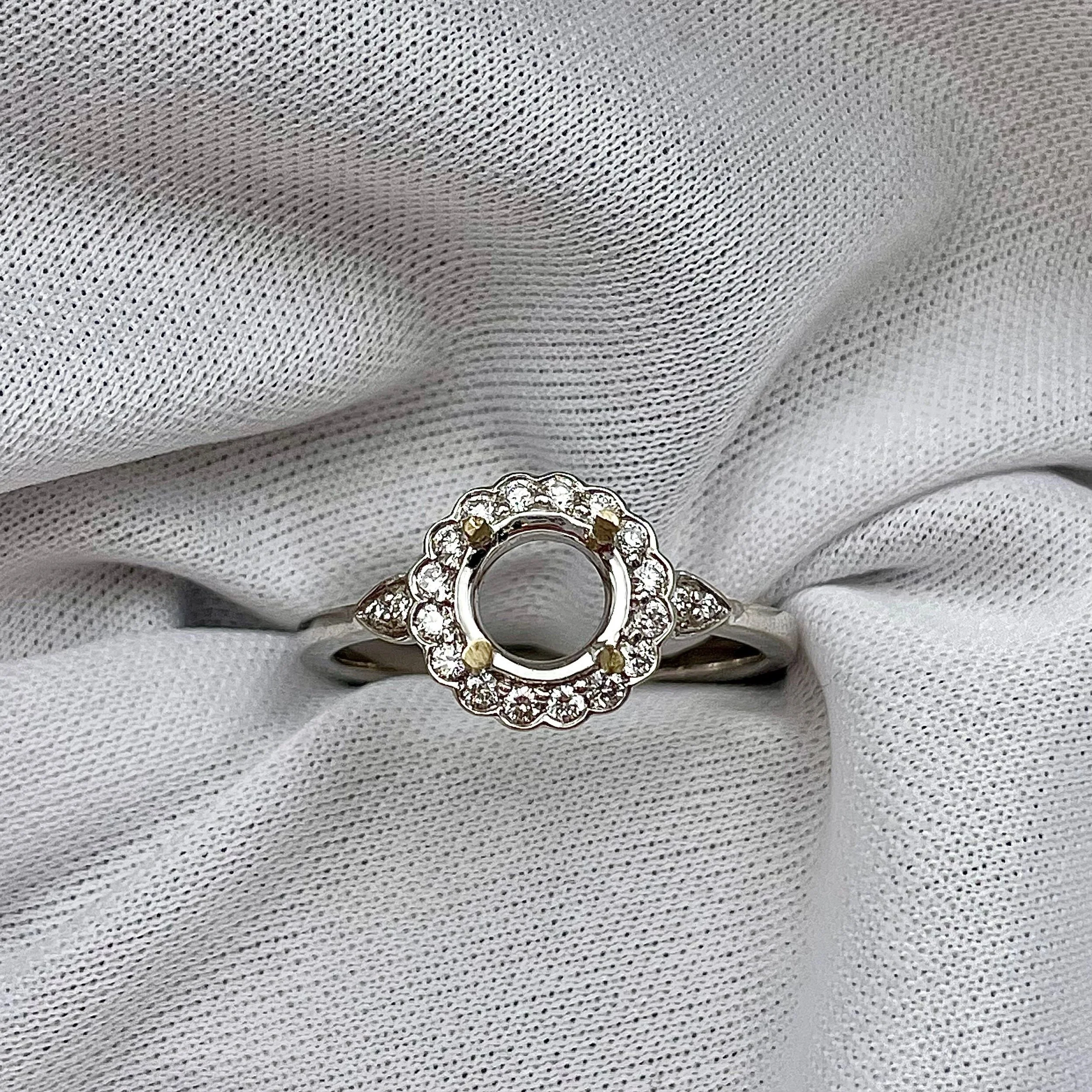 6.5mm Center .20ctw A+ Diamond Flower Halo Semi Mounting 18k White Gold - Warren Jewelers