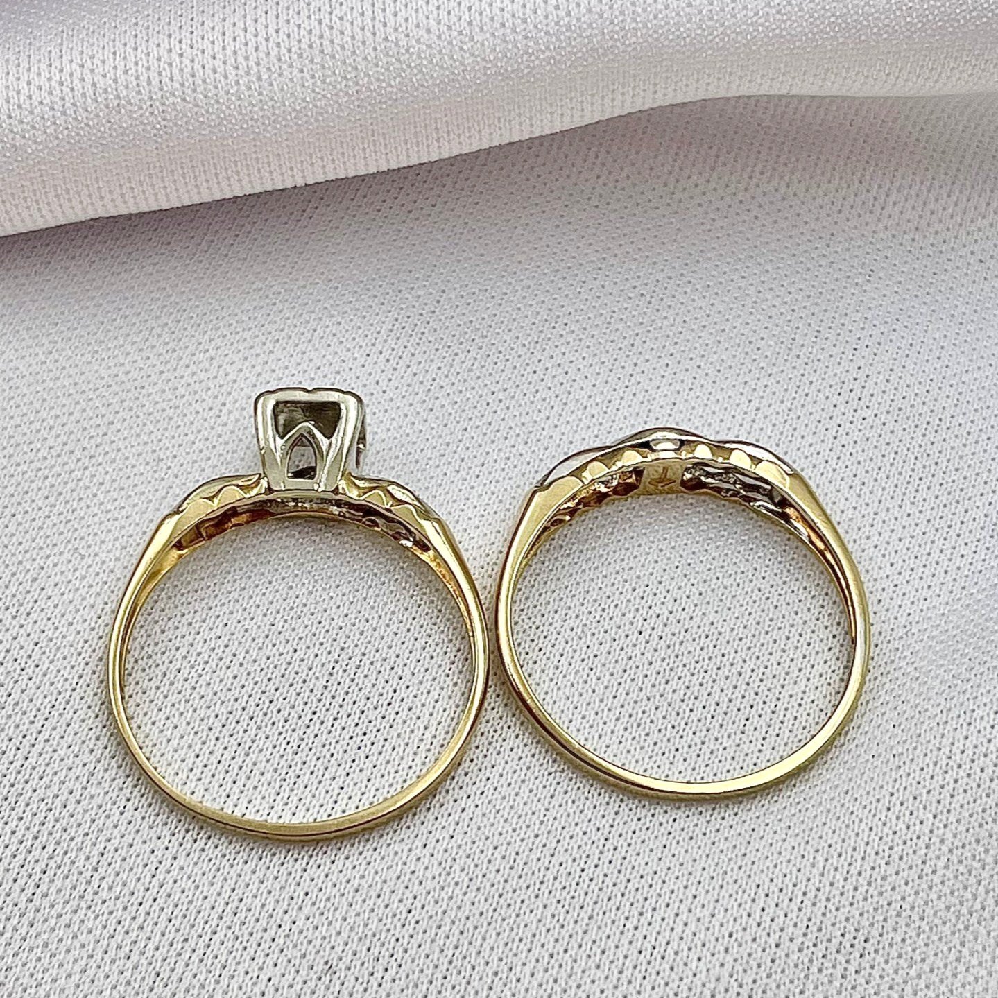 top down gallery view 10k Yellow Gold Ladies Vintage Wedding Set Diamond Accent