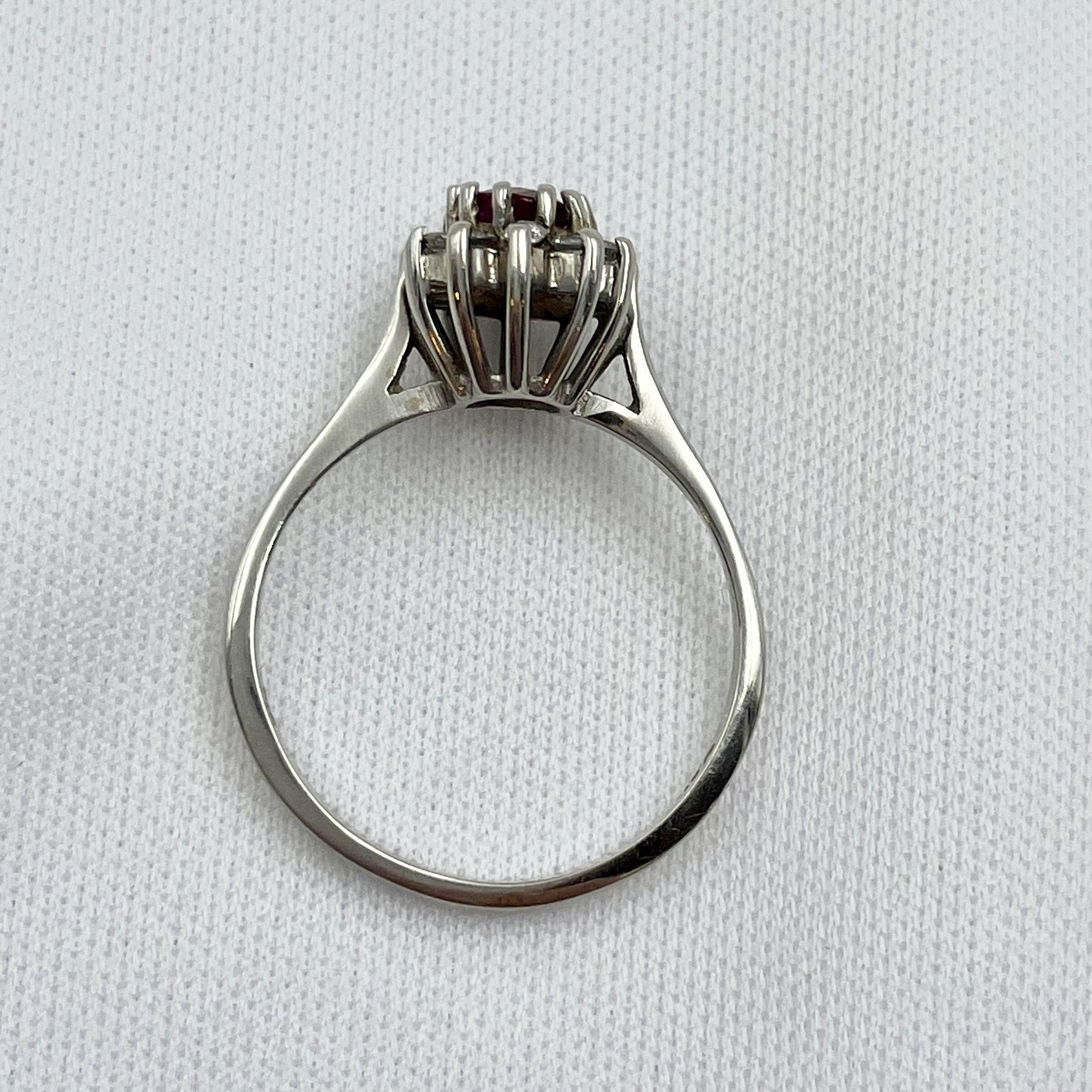 top down gallery view white background 1/2ct Ruby Oval With Diamond Halo 14k White Gold Ladies Ring