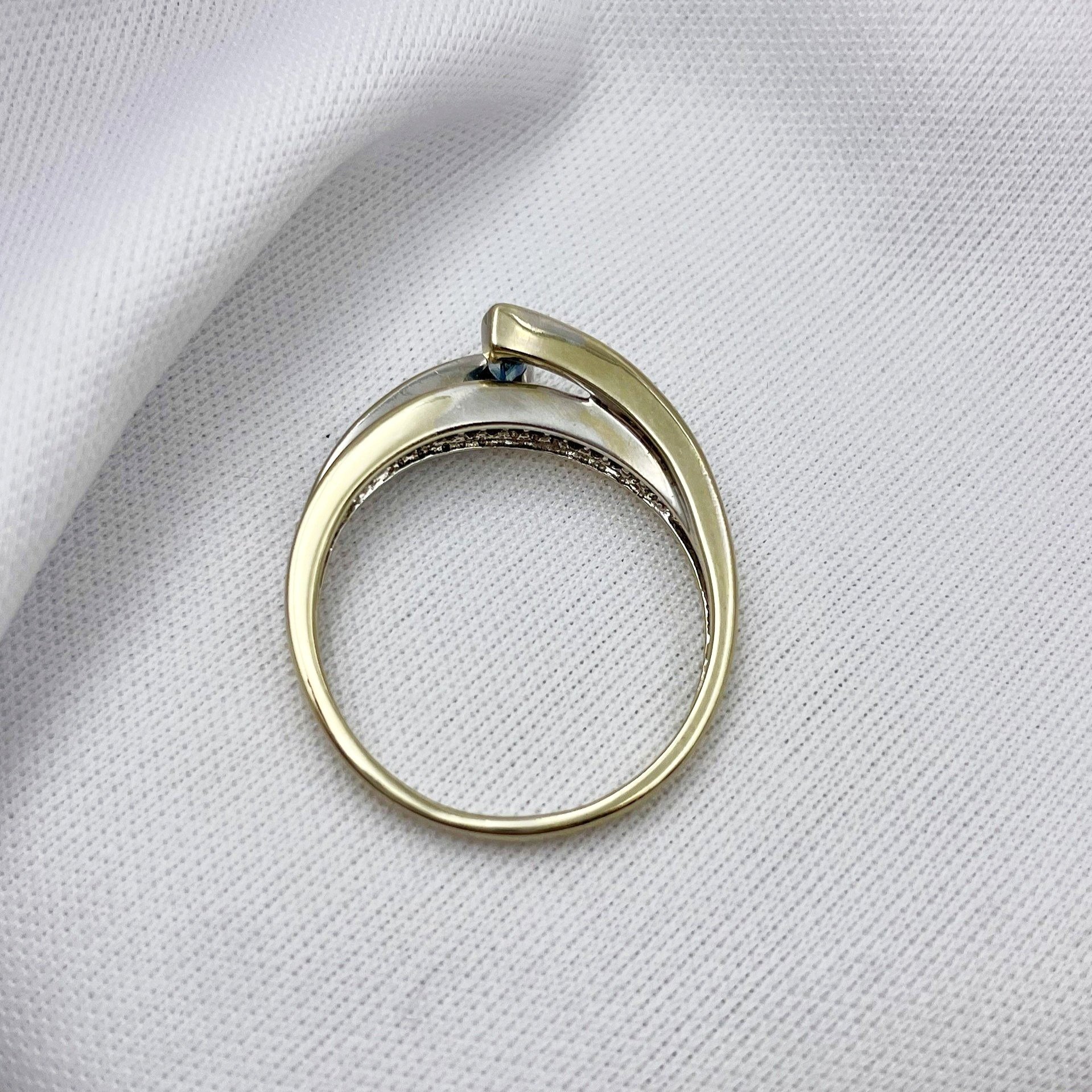 top down gallery view white background 14k White Gold Marquise Cut Sapphire With Diamonds Ladies Ring