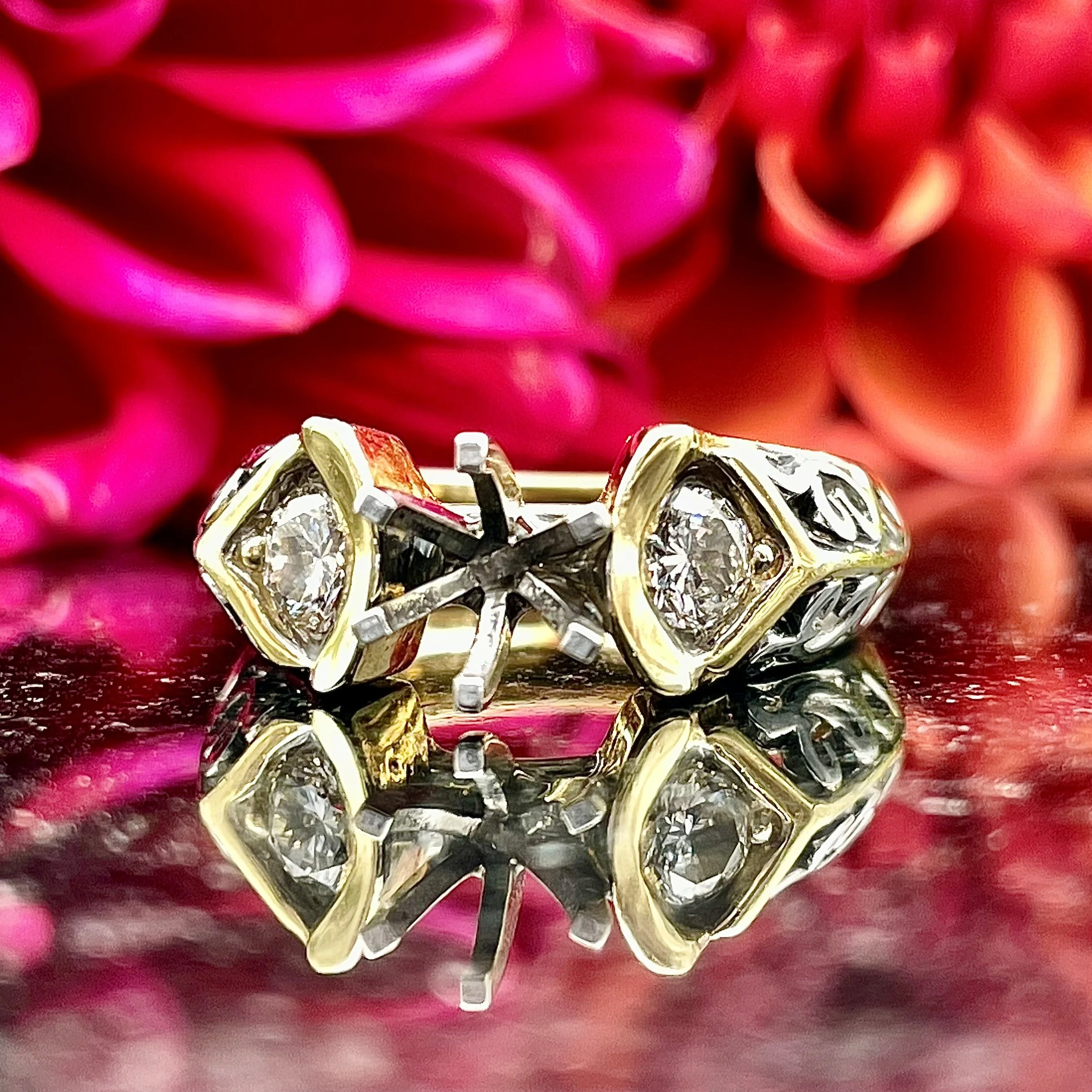 14k Two Tone Yellow And White Gold Diamond Semi Ring Mounting