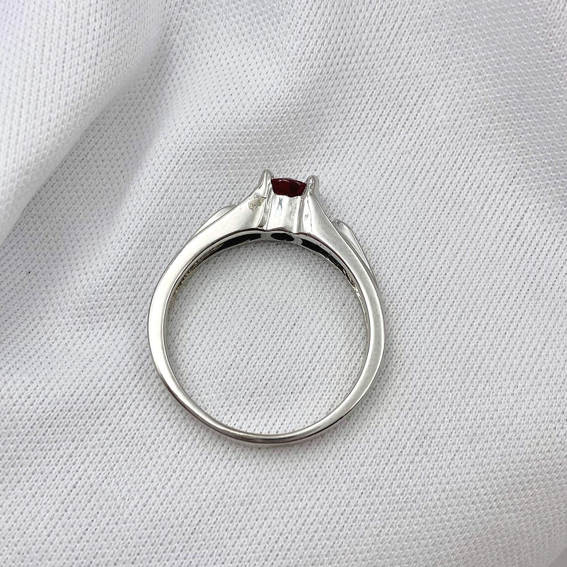 top down gallery view .63ct Ruby With 1/5ctw Diamonds Three Stone Ring 14k White Gold