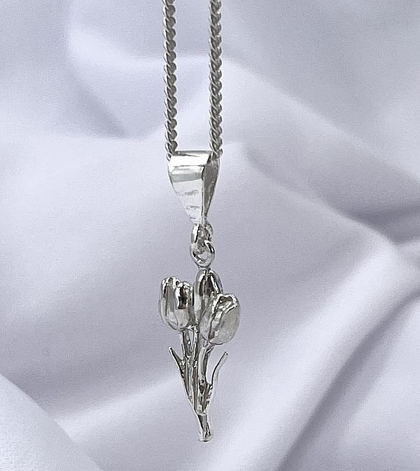 Tulip Bouquet Floral Pendant Charms Silver 925