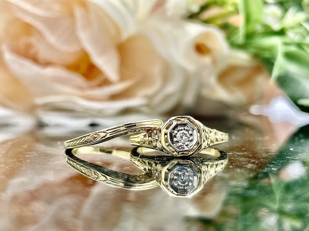 Vintage Set Ladies Diamond Engagement Wedding Set 14K Gold