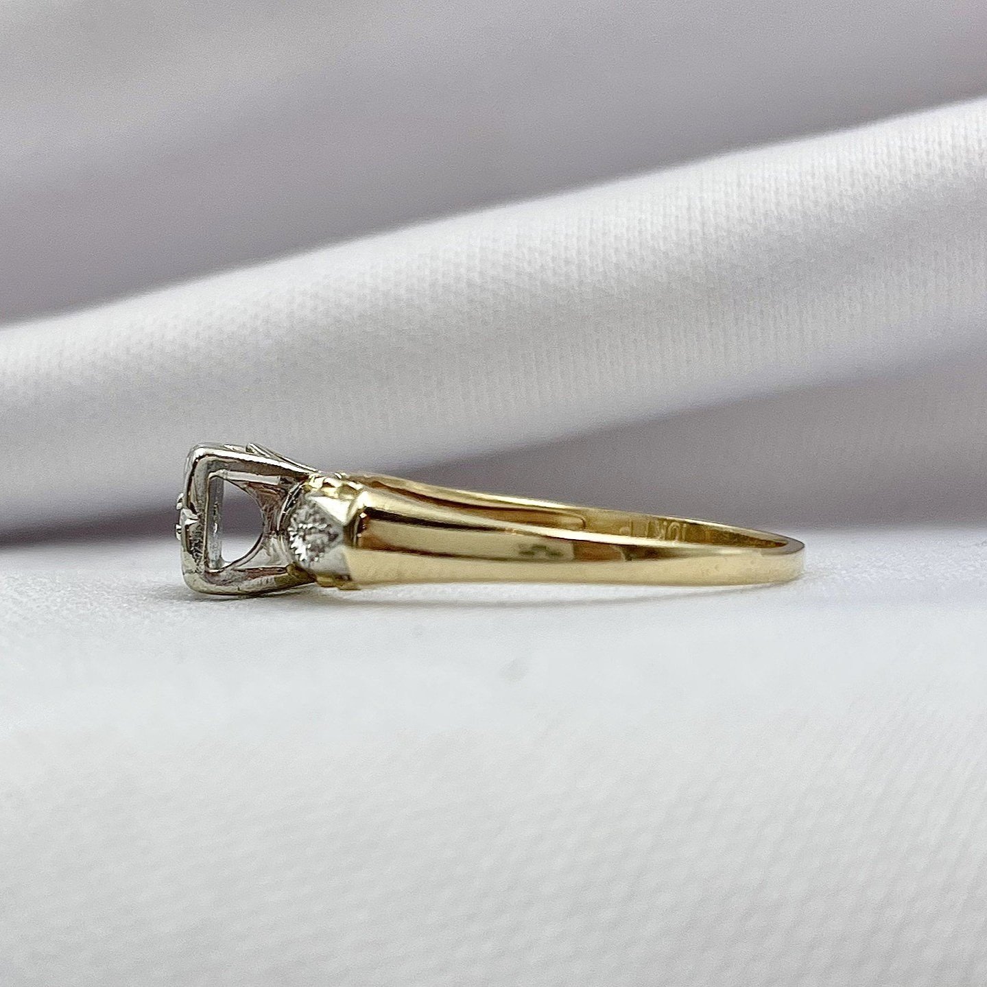 side view white background 10k Yellow Gold Ladies Vintage Wedding Set Diamond Accent