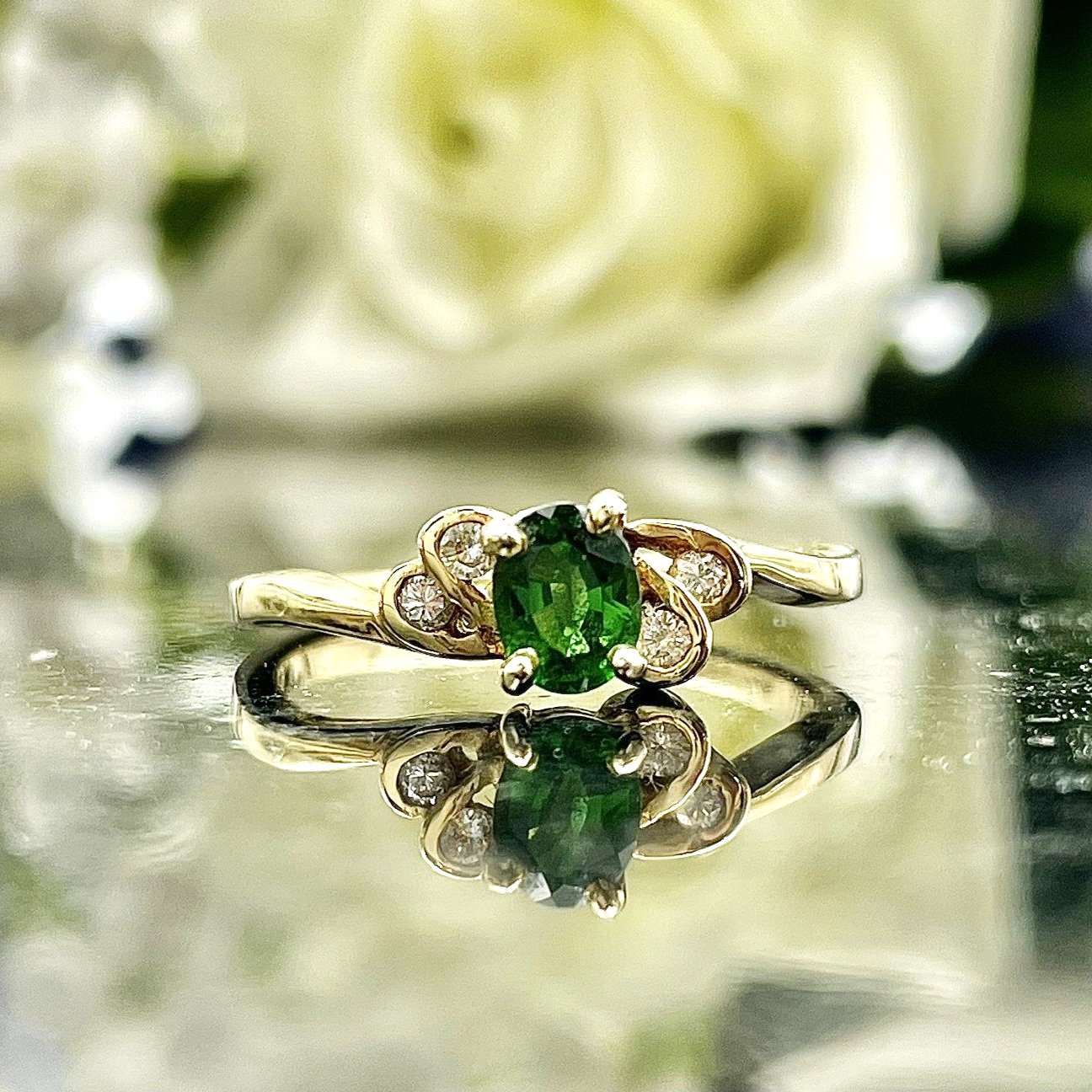 Ladies Oval Tourmaline With Diamond Swirled Ladies Ring 14k Yellow Gold