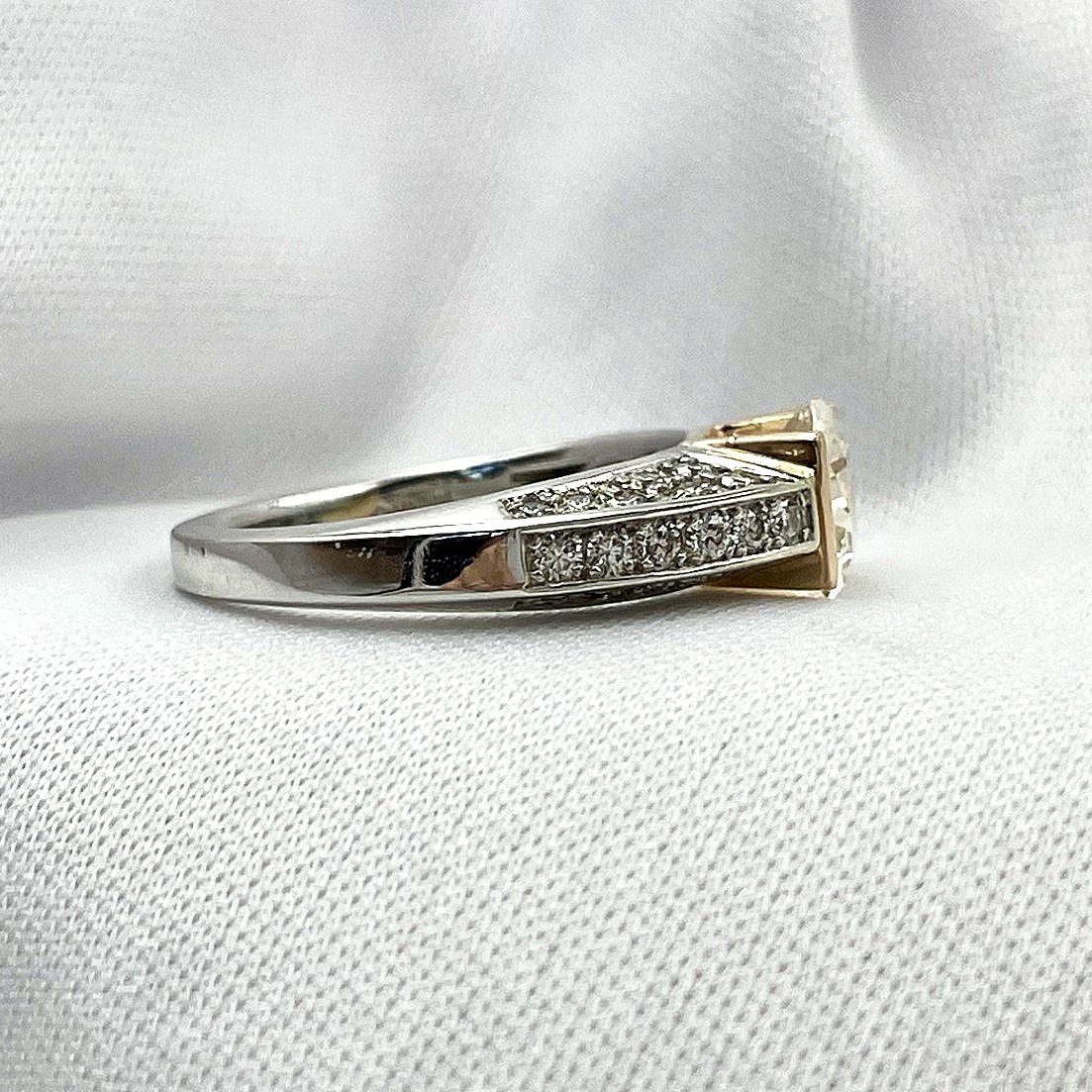side view with white background 1.53ct Cushion Cut Diamond Two Tone 14k White And Rose Gold Engagement Ring