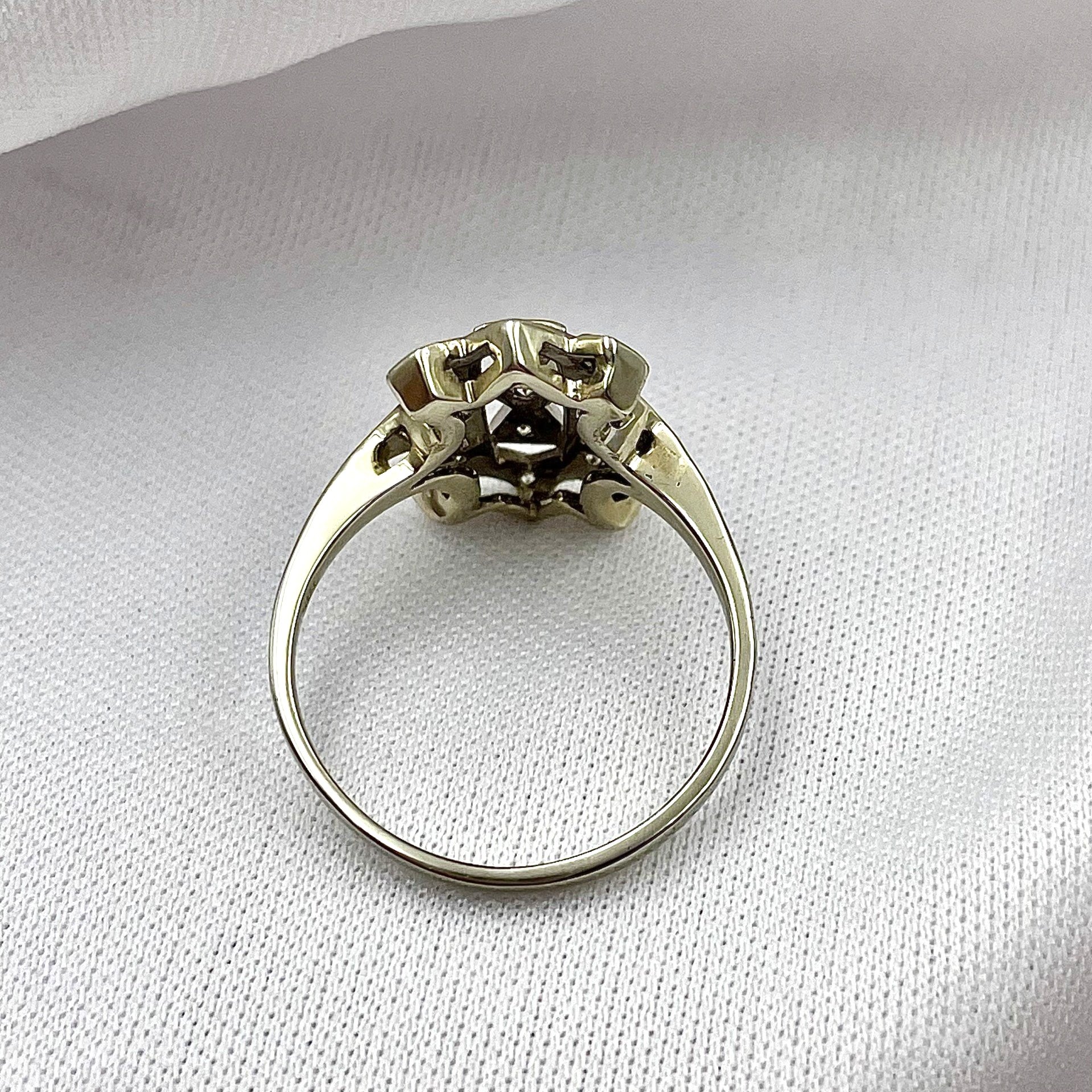 top down gallery view 1/3ctw Diamond Estate Ring Art Deco Style 18k White Gold