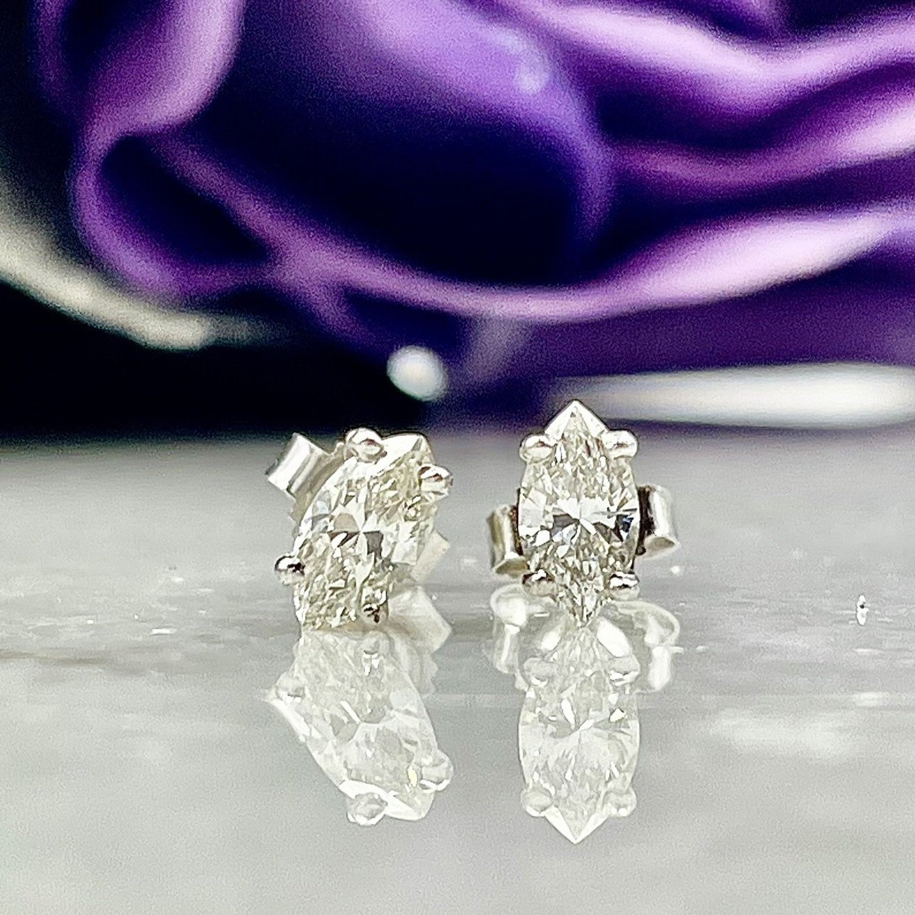 .64ctw A+ Marquise Cut Diamond Solitaire Stud Earrings 14k White Gold