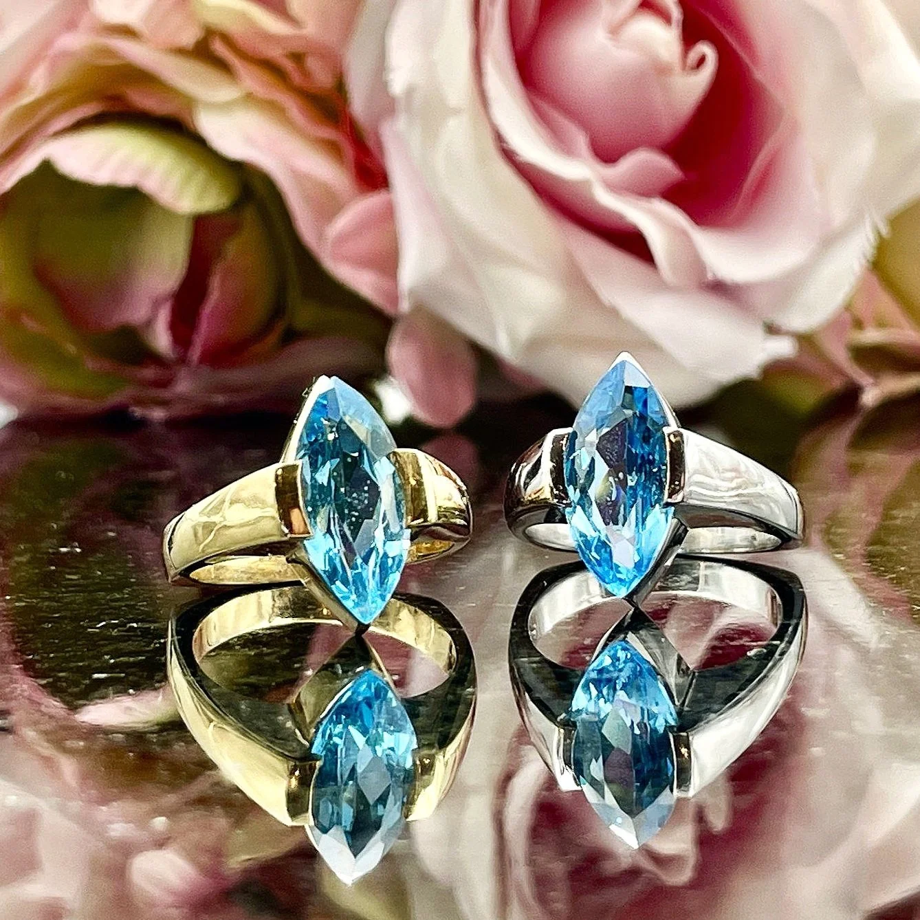 Marquise Cut Blue Topaz Solitaire Ladies Ring 14k Yellow Or White Gold