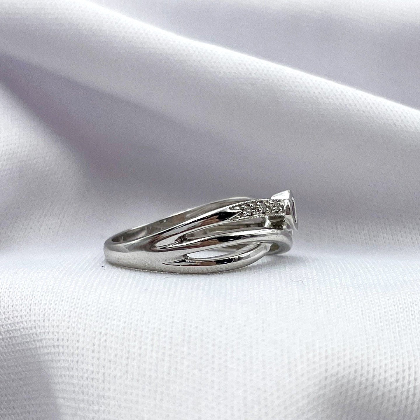 side view white background Double Heart Pink Tourmaline With Diamond Accents 10k White Gold Promise Ring