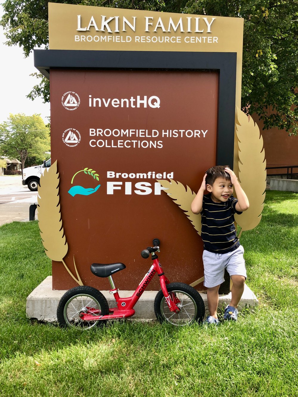 Bikes lined up at the Ride Broomfield and Broomfield FISH giveaway